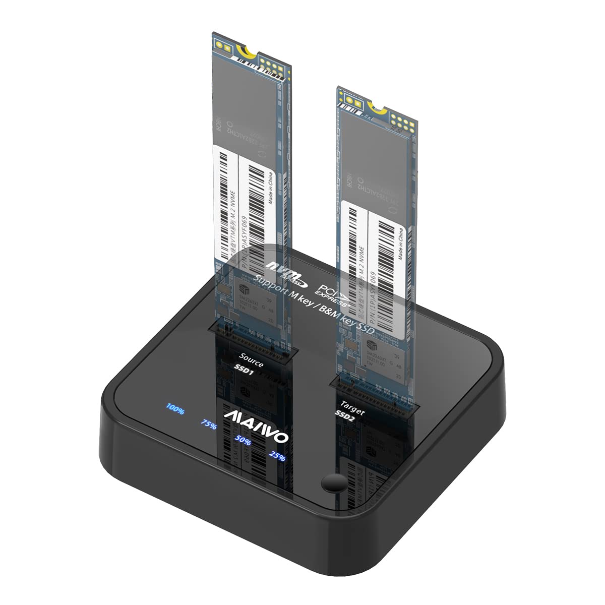 Maiwo K3016P M.2 Nvme Duplicator 2 Bay Offline Clone Docking Station, Hard Drive Duplicator For Nvme M.2 Ssd M Key And M&B Key, Support One Key System Disk Copy Function