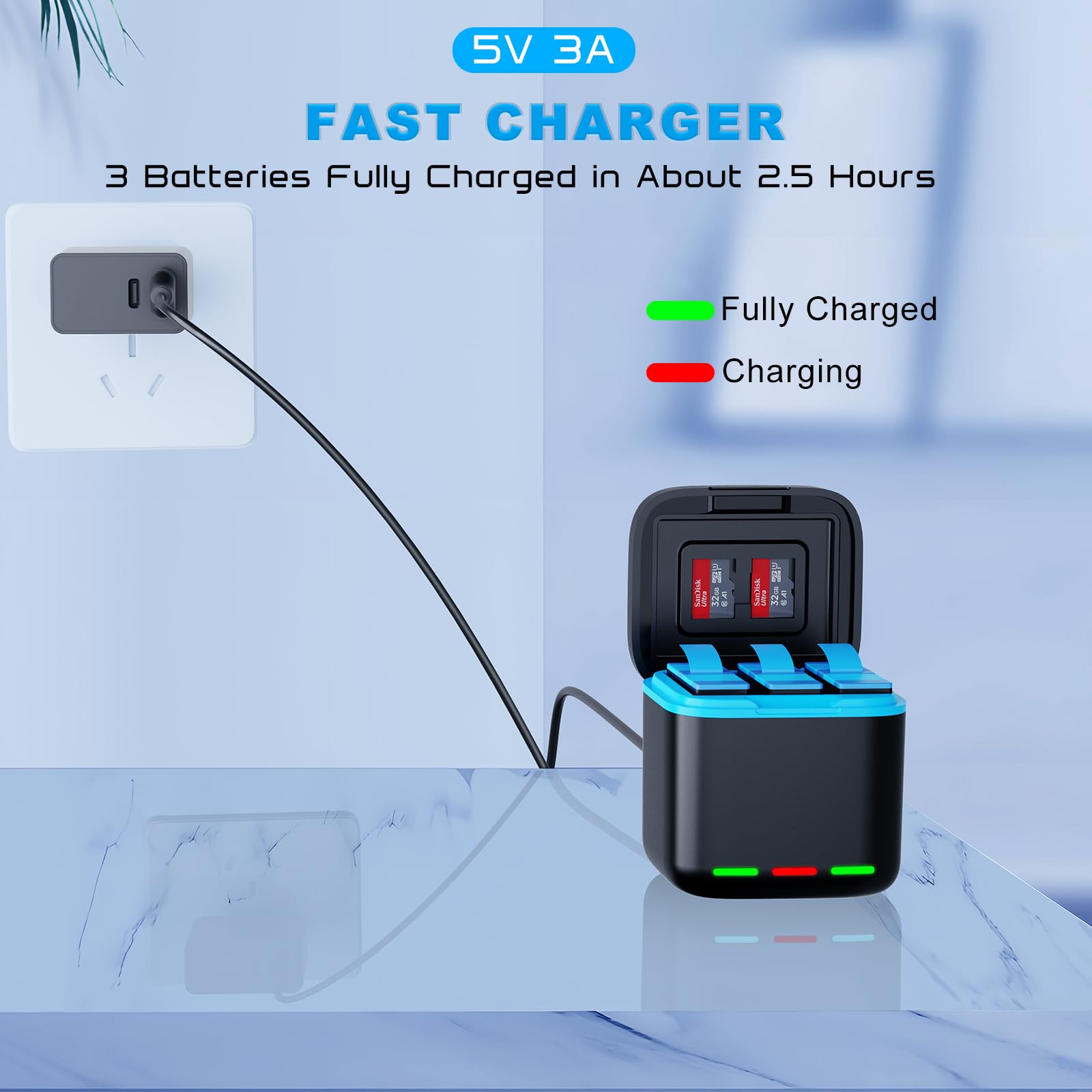 Yeewanke For Hero 12/11/10/9 Battery 2 Pack 2000Mah And Usb Storage 3 Channel Fast Charger Fully Compatible With Gopro Hero 12,