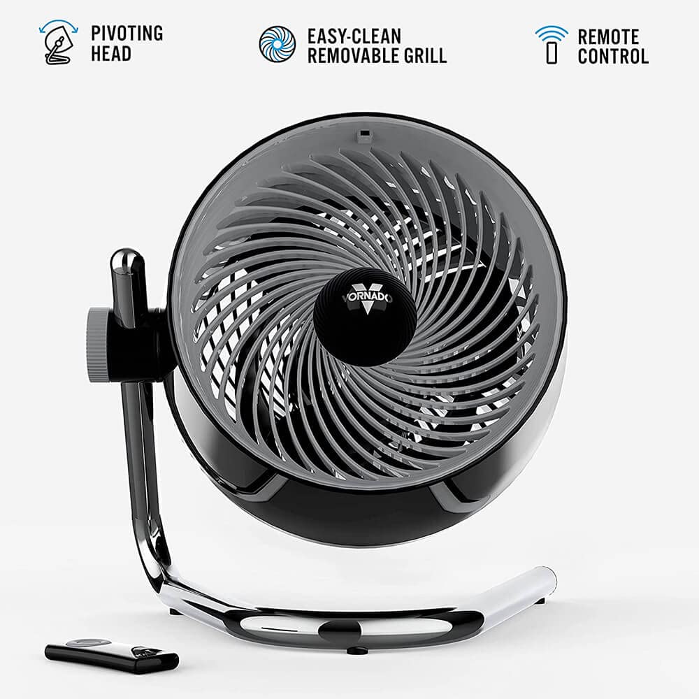 Vornado Pivot6 Whole Room Air Circulator Fan With 4 Speeds, Remote Control, Rotating Axis, Black