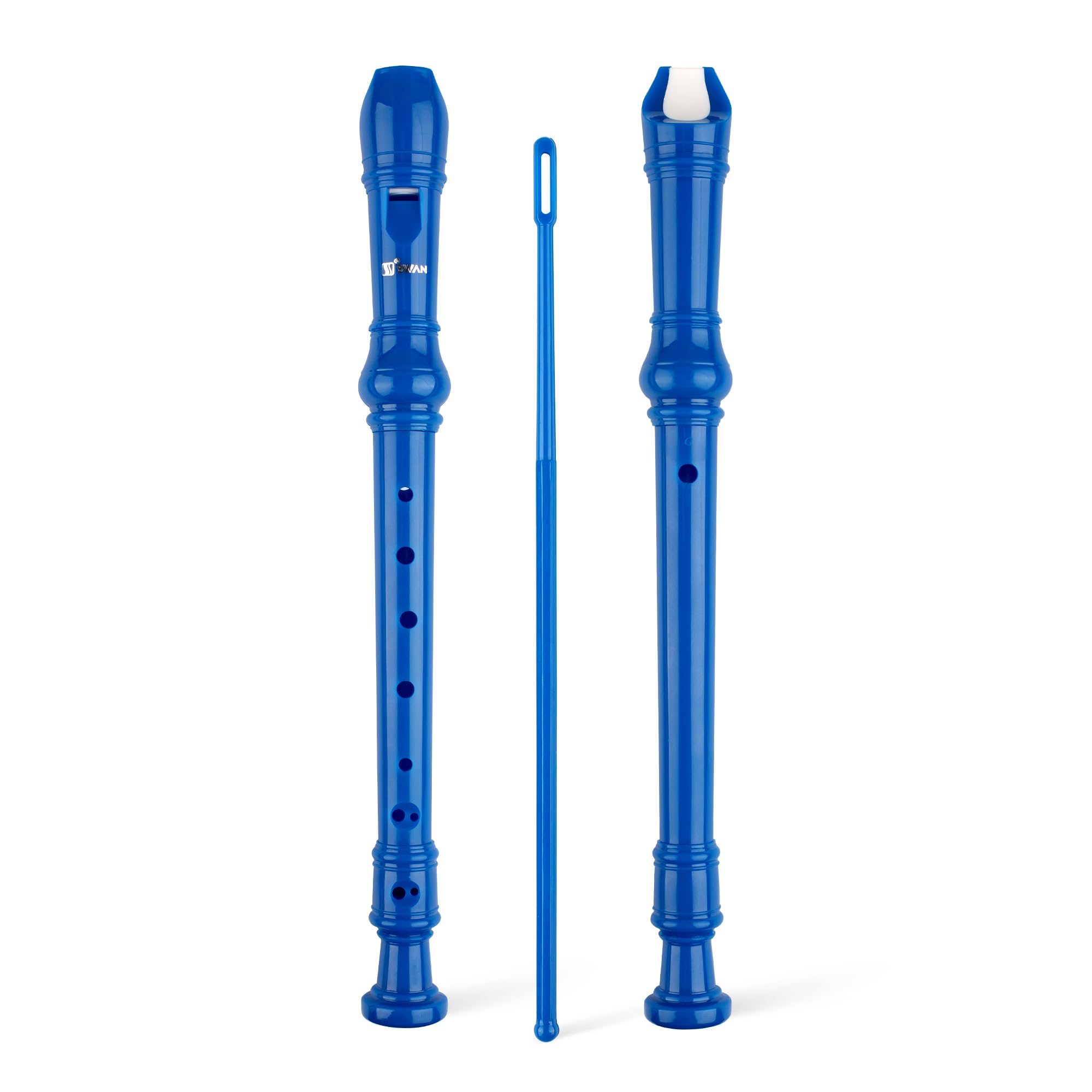 SWAN Soprano Recorder Instrument for Beginners - German Fingering 8 Hole Flute Detachable 3pcs Descant Recorder with Cleaning Ro