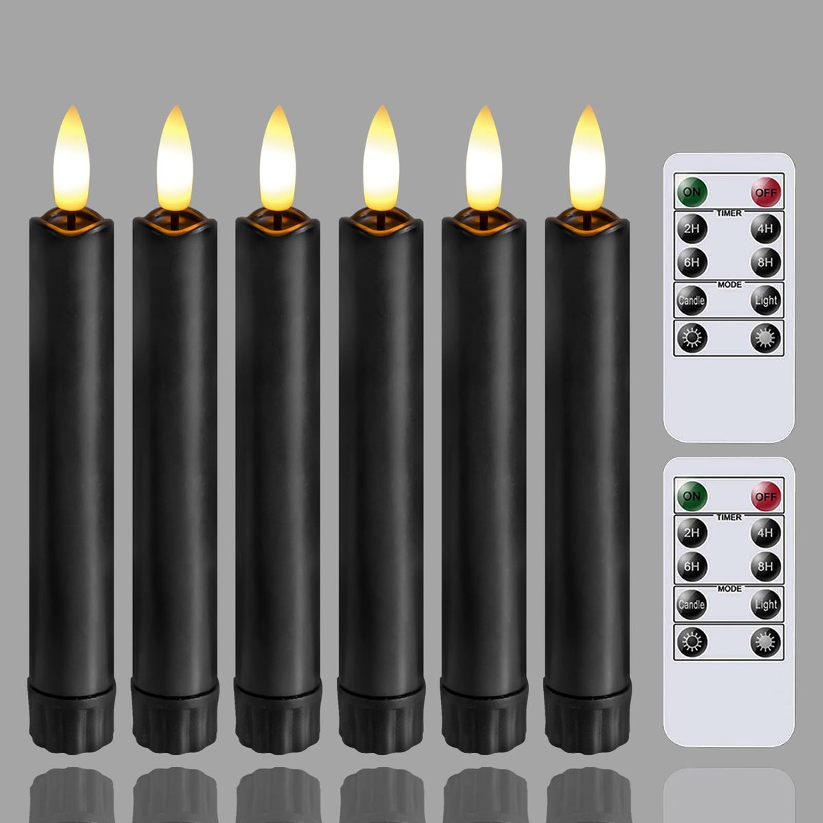 Yeelida Black Flameless Led Taper Candles With Remote Control, 0.78''X 6.4'' Long Lasting Plastic Battery Operated Flickering Sh