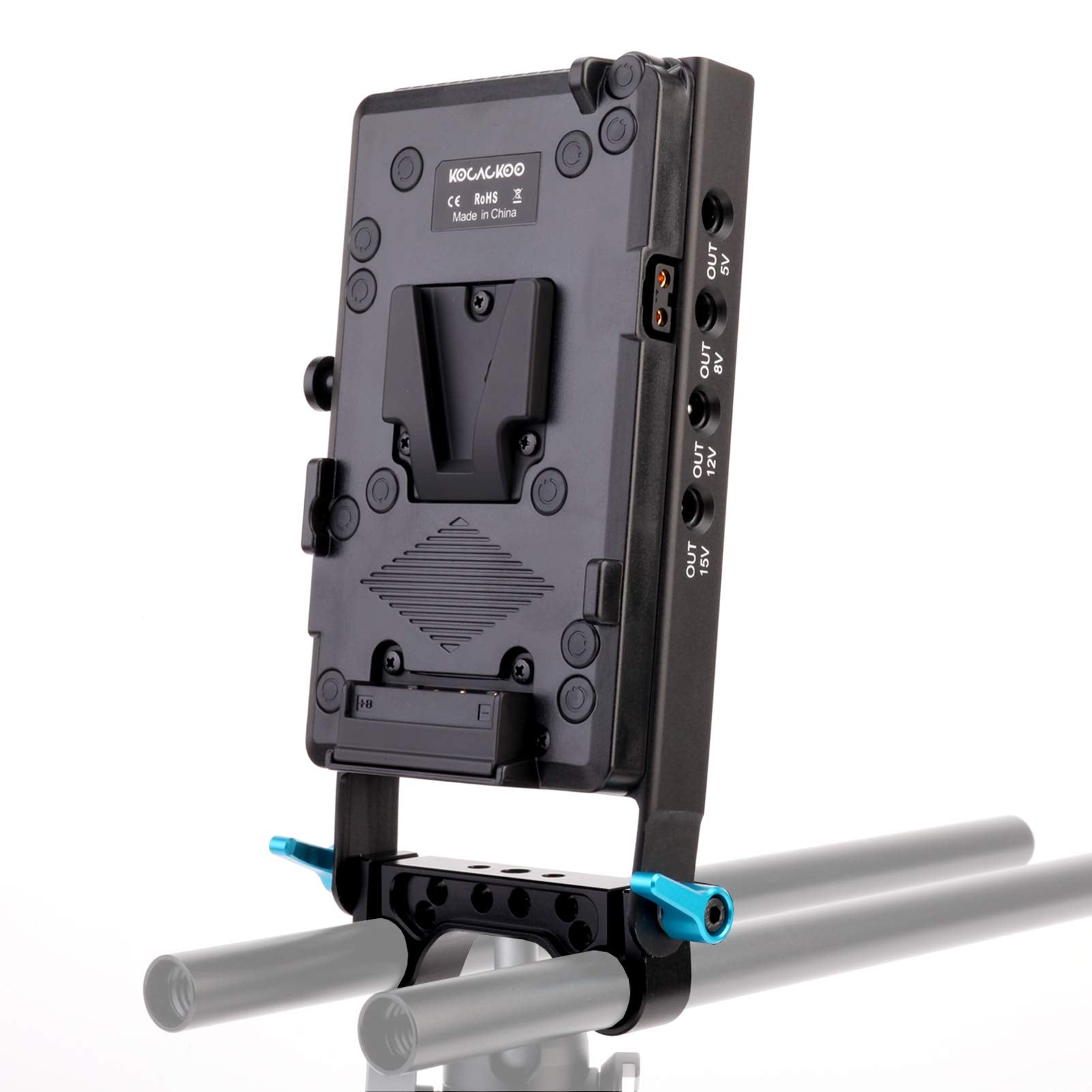 Kocackoo V Mount Lock Battery Plate Power Supply Splitter Adapter With 15Mm Rod Clamp + Bmpcc 4K And 6K Locking Dc Cable For Bla