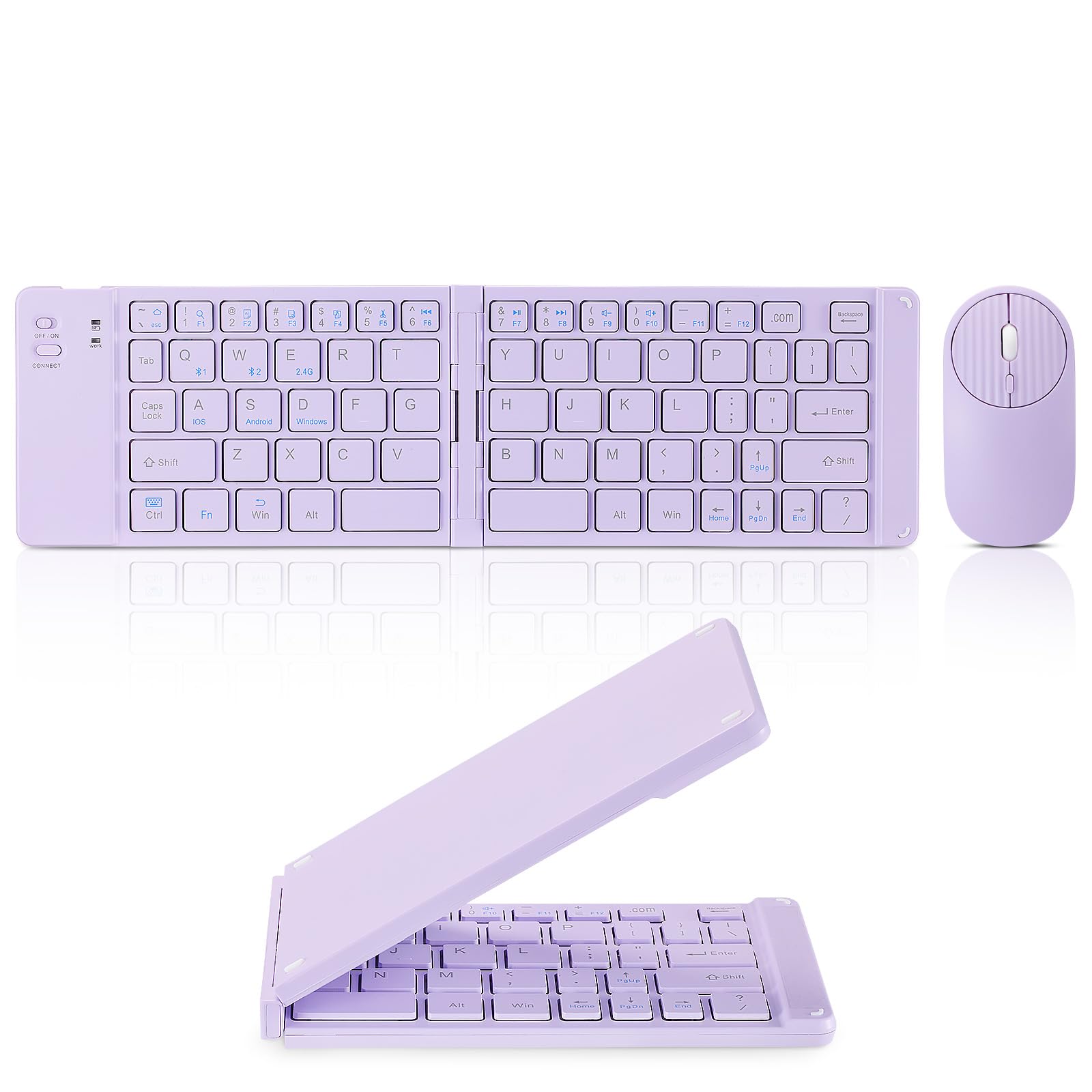 Foldable Mini Rechargeable Bluetooth Keyboard and Mouse Combo, 2.4G Wireless and Bluetooth,(Sync Up to 3 Devices), Ultra-Slim Tr