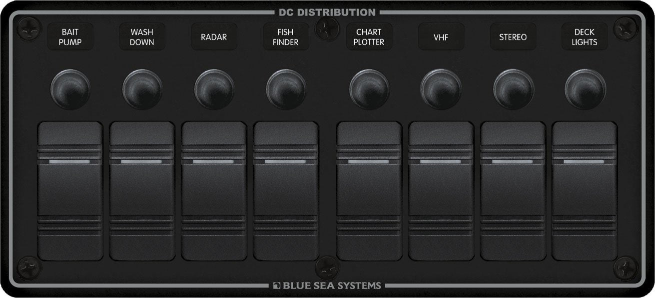 Blue Sea 8371 Water Resistant Panel - 8 Position - Black - Horizontal Mount