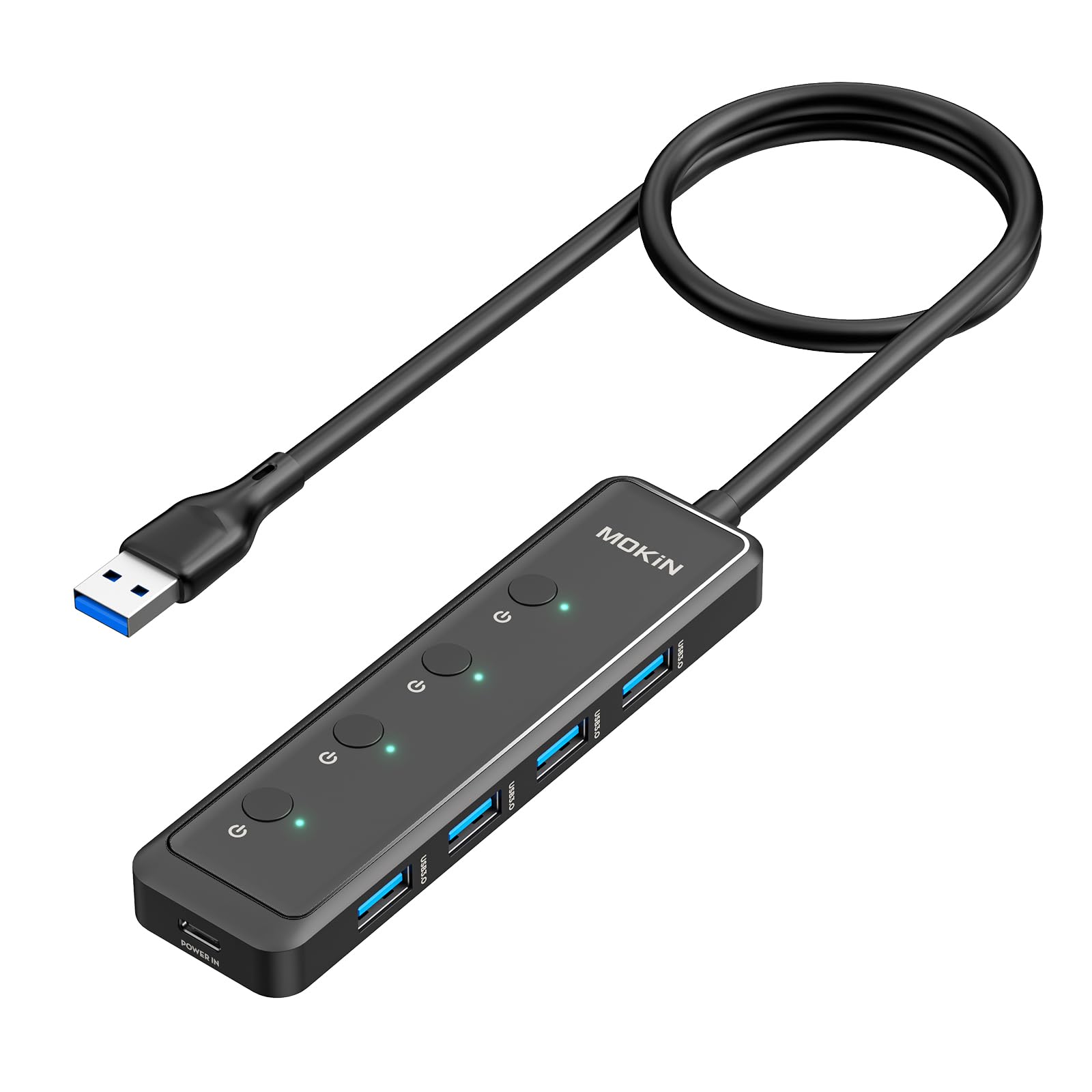 Mokin Usb 3.0 Hub, 5 Port Ultra Slim Data Usb Extender With 4*Usb A 3.0 Ports + Usb C Power Port For Laptop, Chromebook, Dell Ac