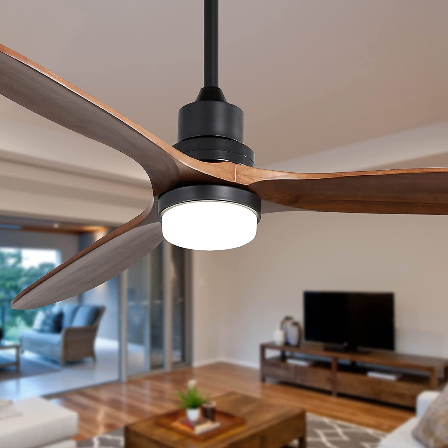 CACI Mall Ceiling Fans with Lights, 60 Inch Ceiling Fan with Light and Remote Control, Low Profile Outdoor Ceiling Fan for Patio