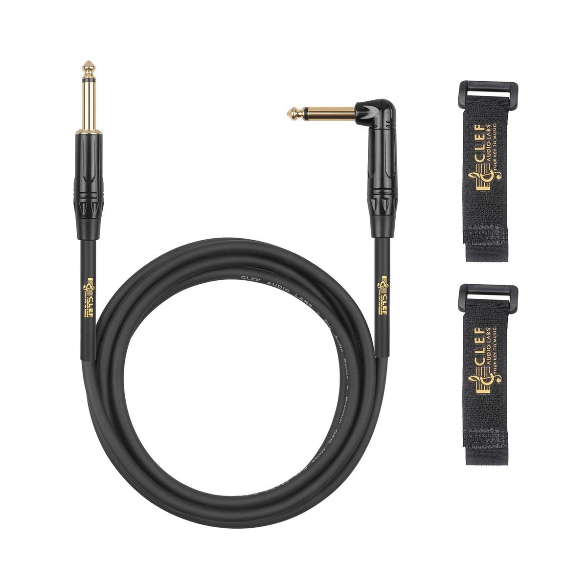 Clef Audio Labs Instrument Guitar Cable, 20Ft   1/4 Inch Ts Straight To Right Angle Electric Bass Guitar Amp Cord, 22Awg, Black