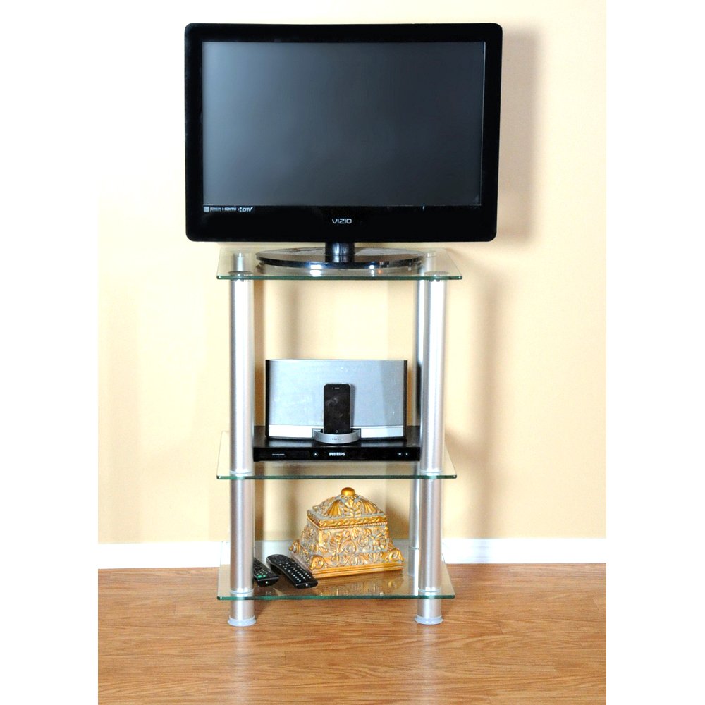 Rta Home And Office Extra Tall Glass And Aluminum Lcd/Plasma Tv Stand And Utility Table Or End Table For A 20'' Tv
