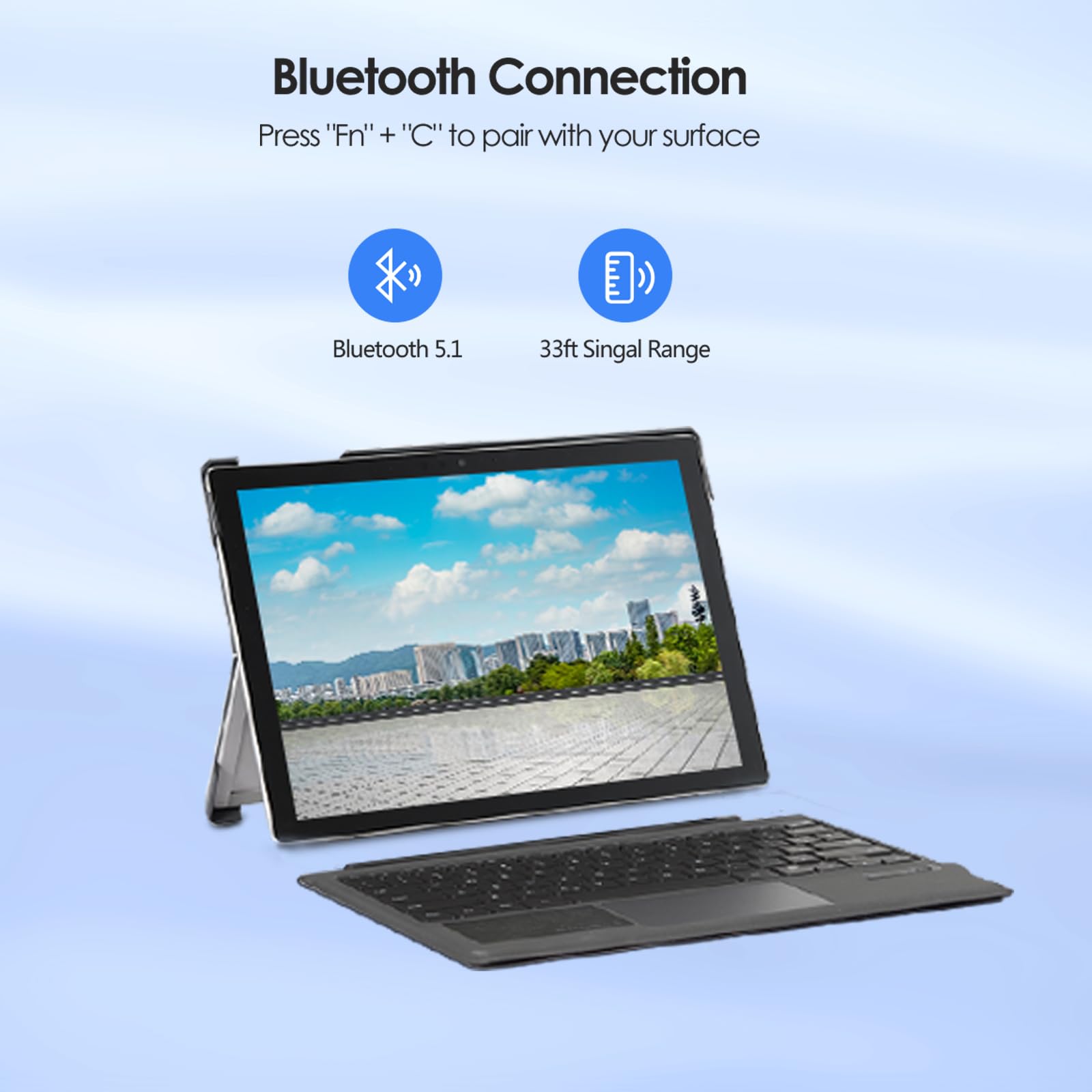 Qulose Surface Pro Keyboard, Bluetooth Keyboard With Precision Trackpad For Microsoft Surface Pro 7 Plus/Pro 7 / Pro 6 / Pro 5 /