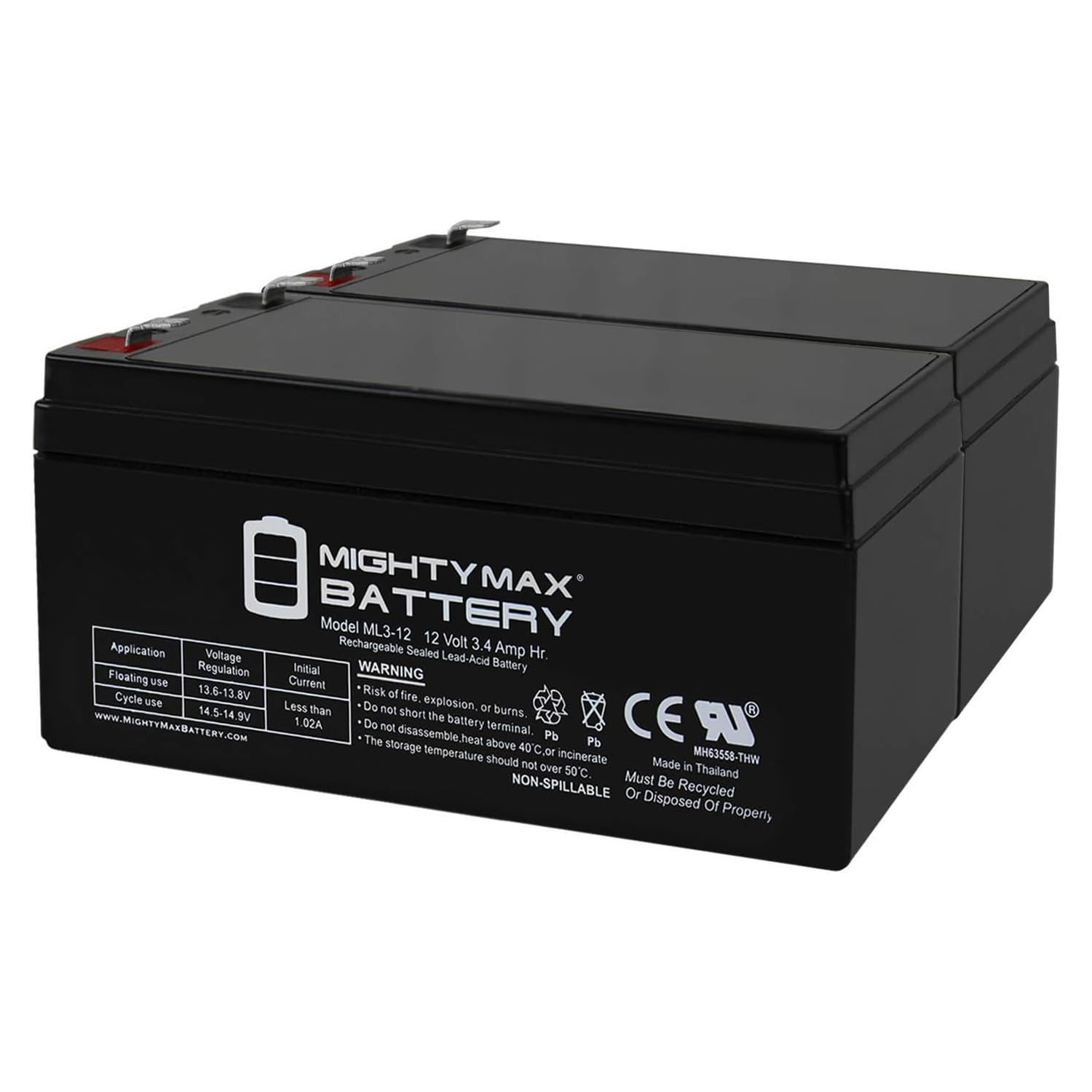 Mighty Max Battery 12V 3AH SLA Replacement Battery for B&B BP3-12 - 2 Pack