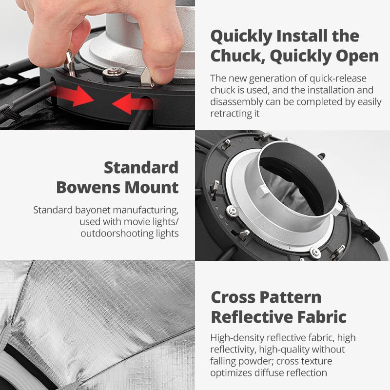 AMBITFUL 25.6 inch 65 cm Octagon Umbrella Softbox K65 Honeycomb Grid Bowens Mount Silver