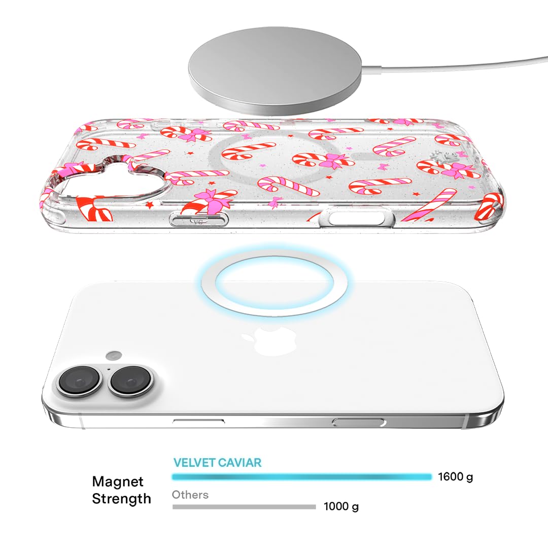 Velvet Caviar Christmas Phone Case For Iphone 16 Plus   Compatible With Magsafe [8Ft Drop Tested]   Holiday Peppermint Glitter W