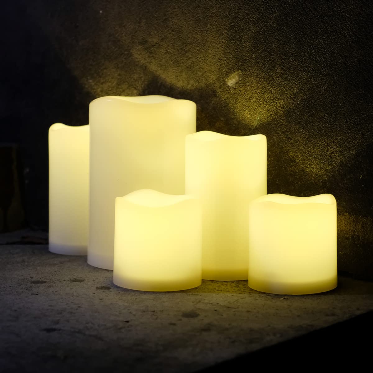 Nonno&Zgf 5 Pack Outdoor Candles, Waterproof Flameless Remote Battery Candles, Warm White Led Resin Rainproof Pillar Battery Ope