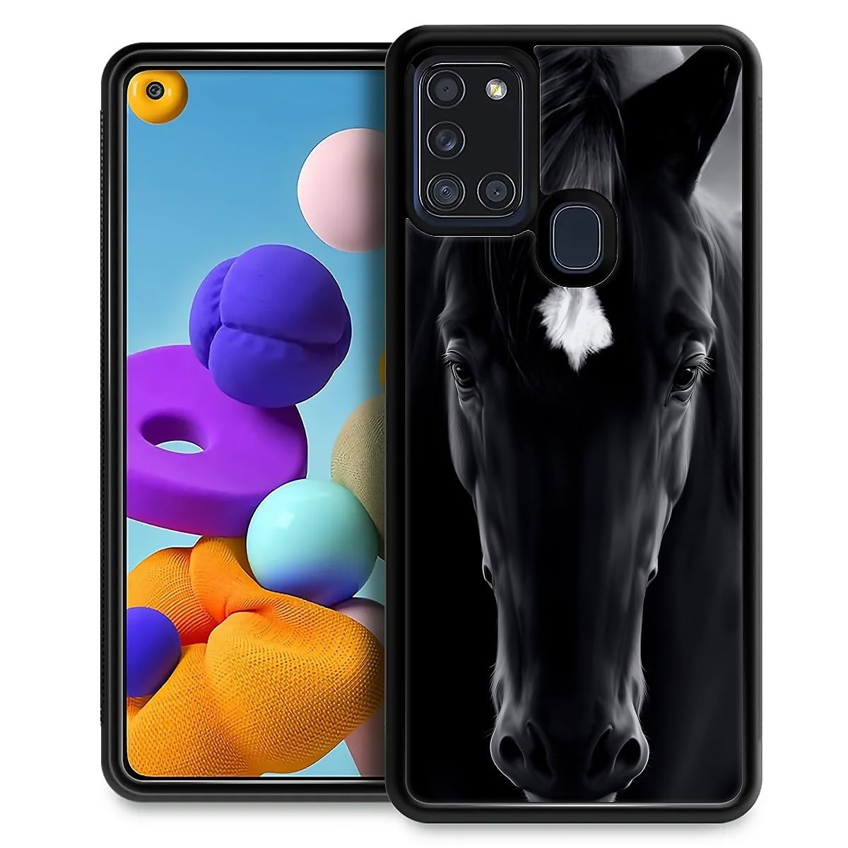 Fkbrcl4U For Samsung Galaxy A21S Case, Cool Black Horse Face Pattern Graphic Design Girl Boy Soft Silicone Hard Acrylic Shock Pr