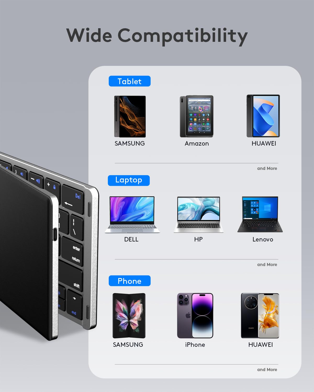 Samsers Foldable Bluetooth Keyboard   Portable Wireless Keyboard With Stand Holder, Rechargeable Full Size Ultra Slim Folding Ke