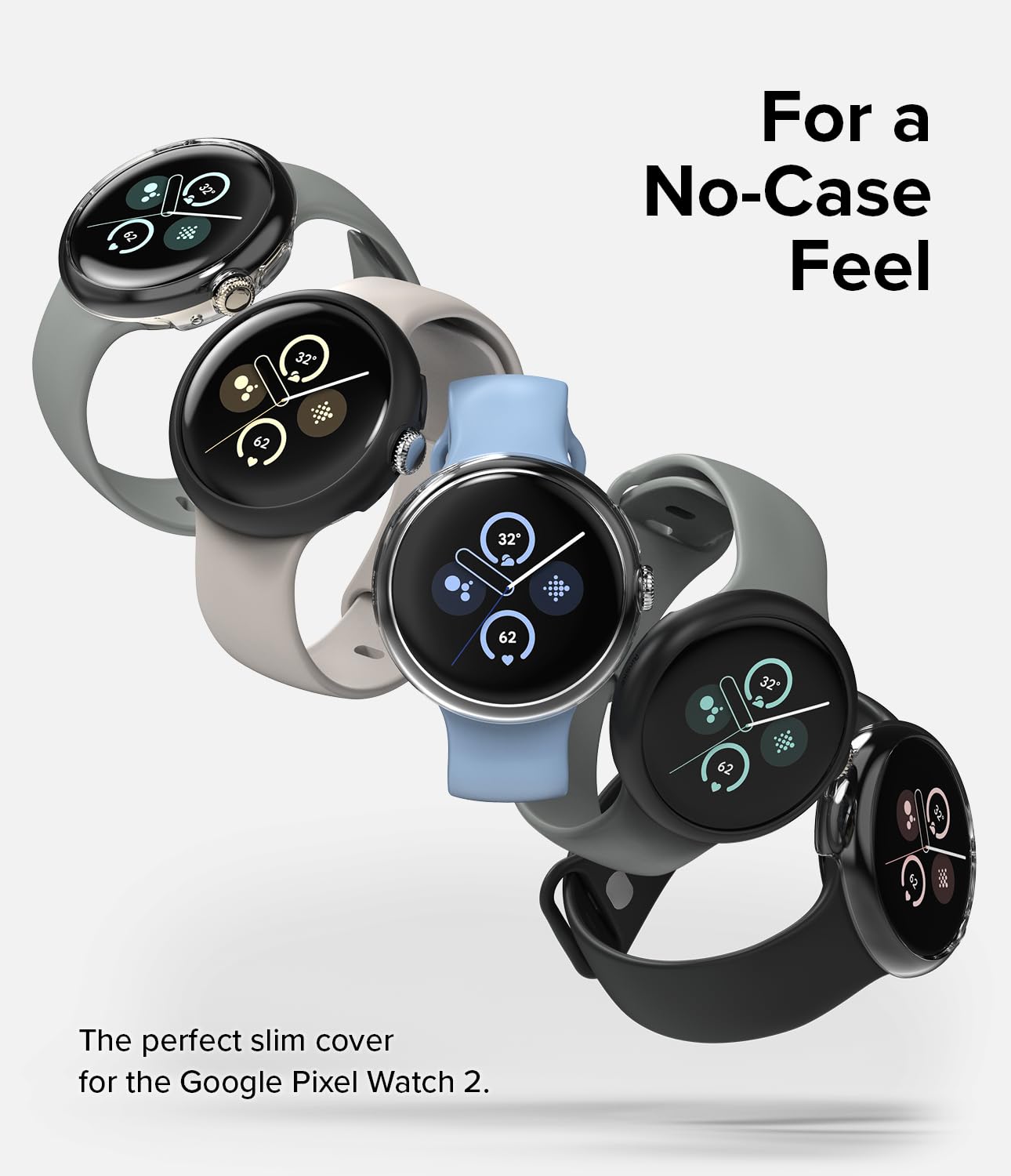 Ringke Slim [Anti Yellowing Material / 2 Pack] Compatible With Google Pixel Watch 2 Case, Sturdy Solid Transparent Cover + Extra