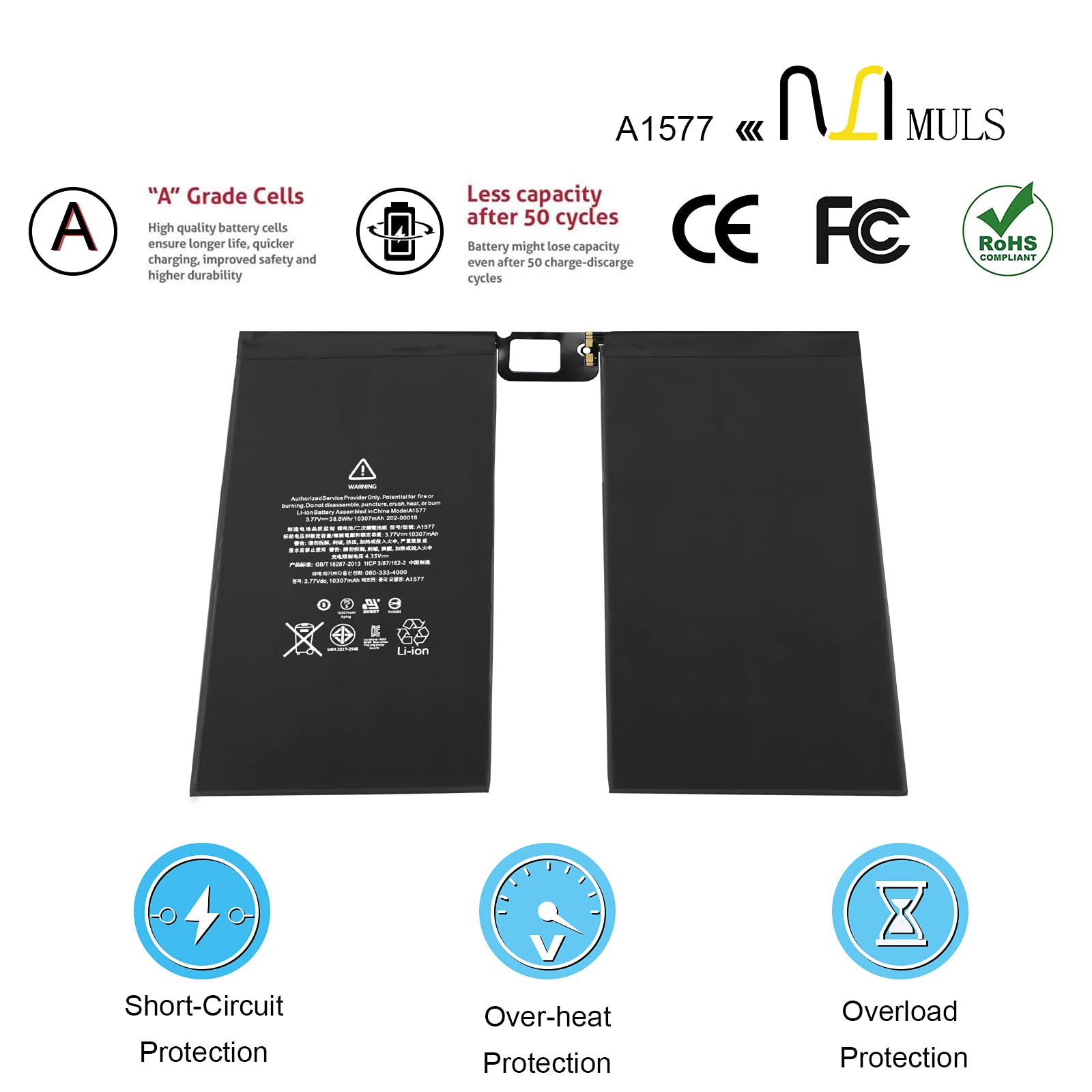Muls A1577 Tablet Battery For Apple Ipad Pro 12.9    1St Gen Wi Fi/Cellular A1584 A1652 020 00016 Ml0F2Ll/A Ml0F2B/A Ml0F2Cl/A M