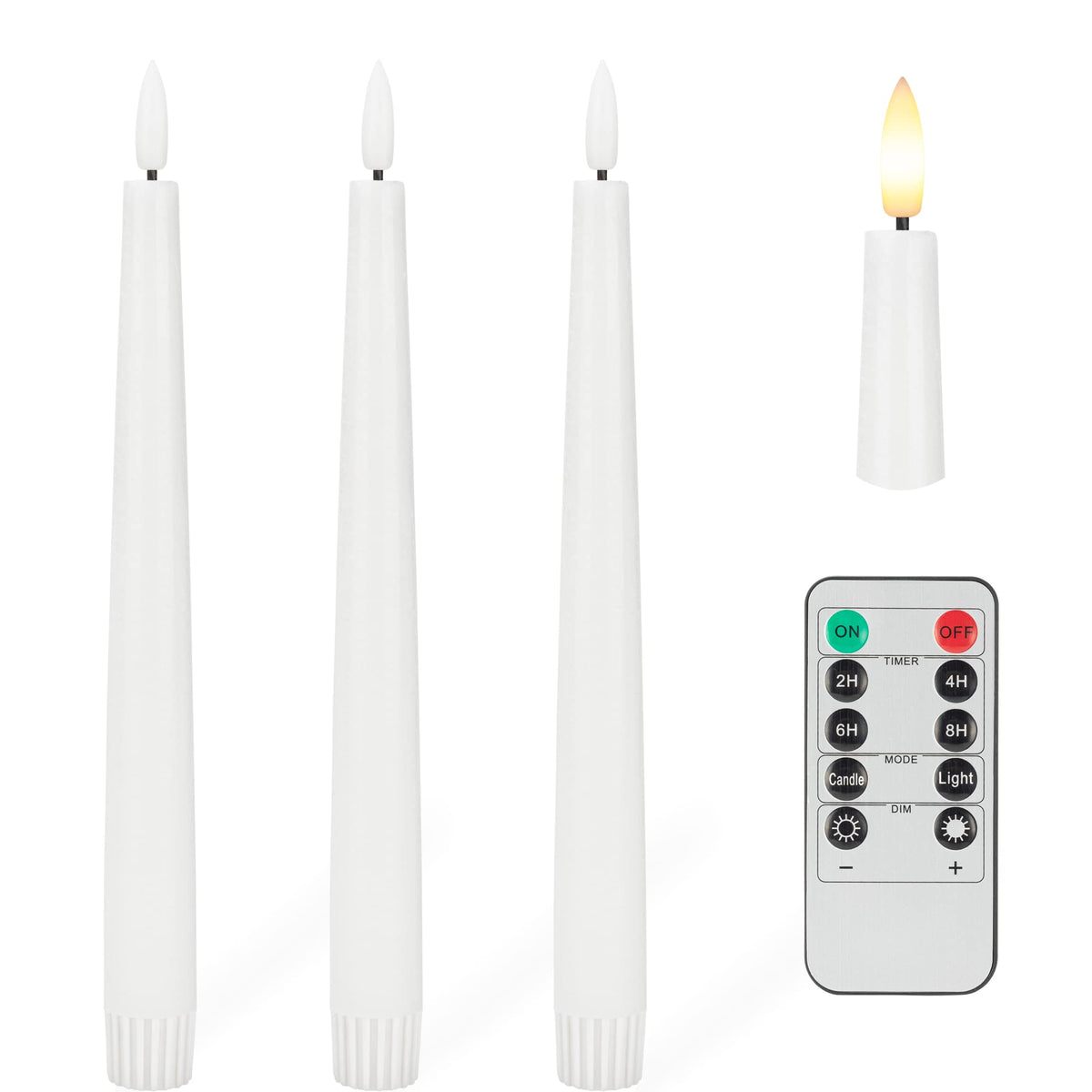 Flameless Taper Candles With 3D Wick, 9.6'' Real Wax Led Candles With Remote And Timer, 3 Pack Flickering Candlesticks Battery O