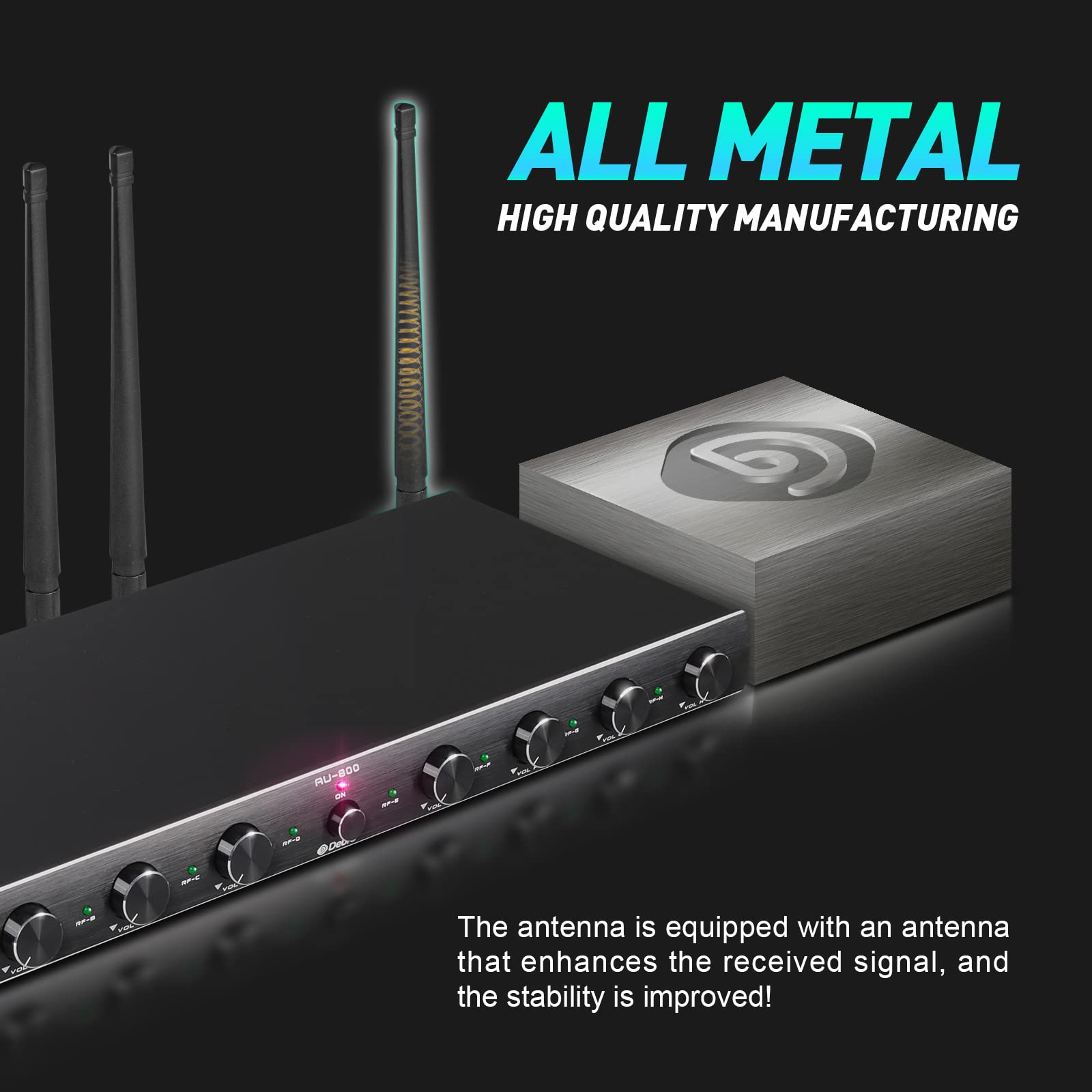 D Debra Audio Au800 Pro Uhf 8 Channel Wireless Microphone System With Cordless Handheld Lavalier Headset Mics, Metal Receiver, I