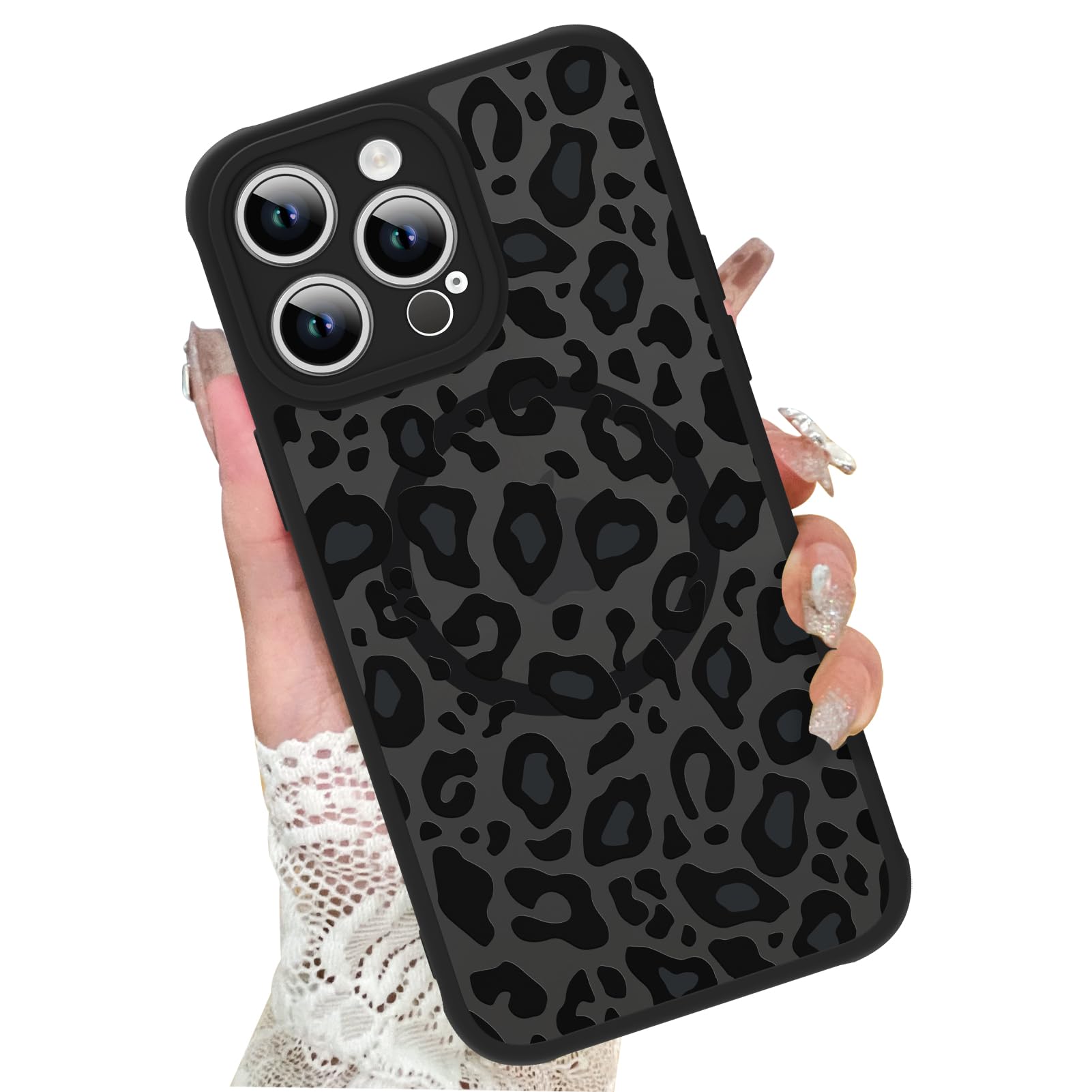 KANGHAR Case Compatible with iPhone 14 Pro,Black Leopard Design,Tire Texture Non-Slip +Shockproof Rugged TPU Protective Case for