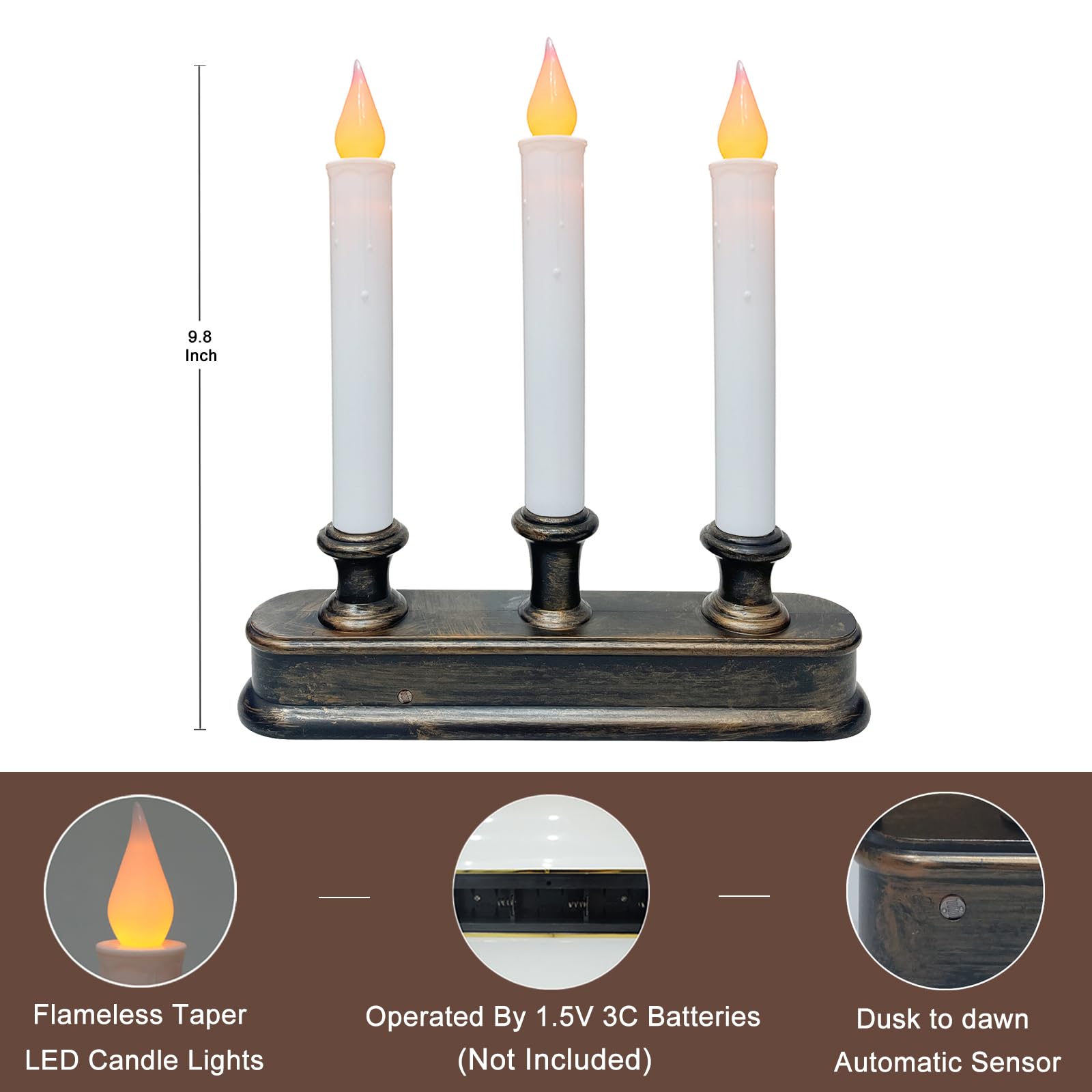 Sunsgne 3 Light Christmas Battery Operated Window Candle Lamps With Led Flameless Flicker Lights, Home Accents Holiday Lights Fo