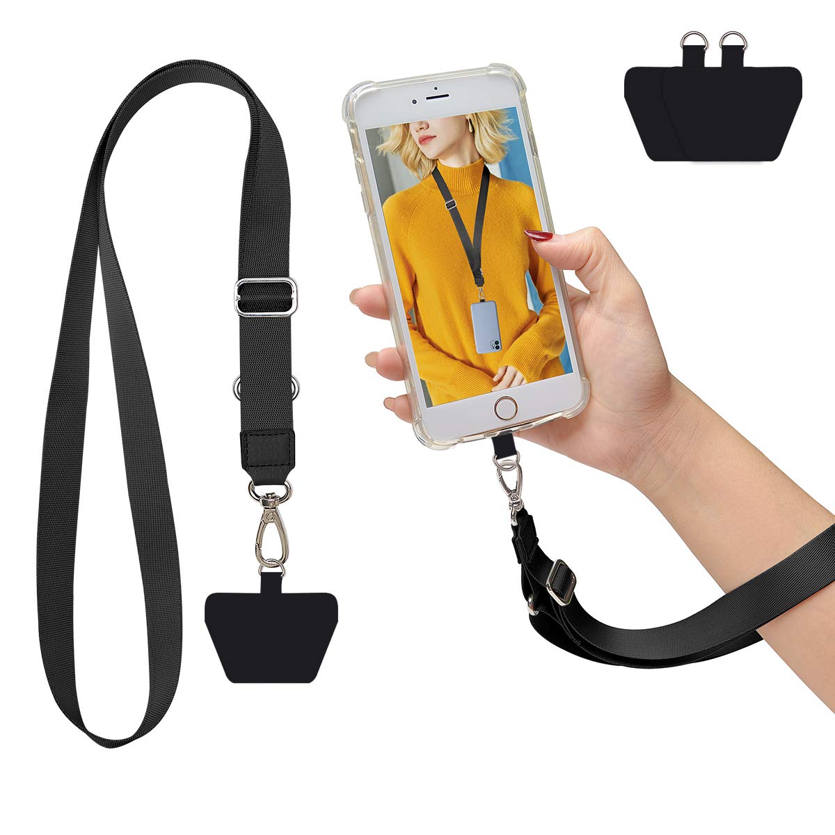 Ss Phone Lanyard, Adjustable Phone Neck Strap, 2� Phone Patches, Universal Multifuctional Cell Phone Lanyards Compatible With Most Smartphones, Black, 1 Pack