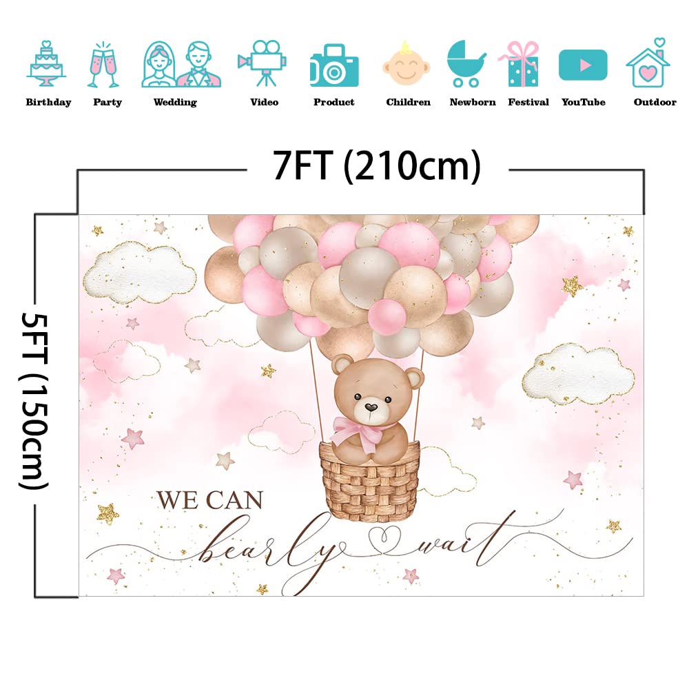 Mocsicka Pink Bear Hot Air Balloon Backdrop Girl Bear Balloons Baby Shower Background We Can Bearly Wait Baby Shower Party Cake