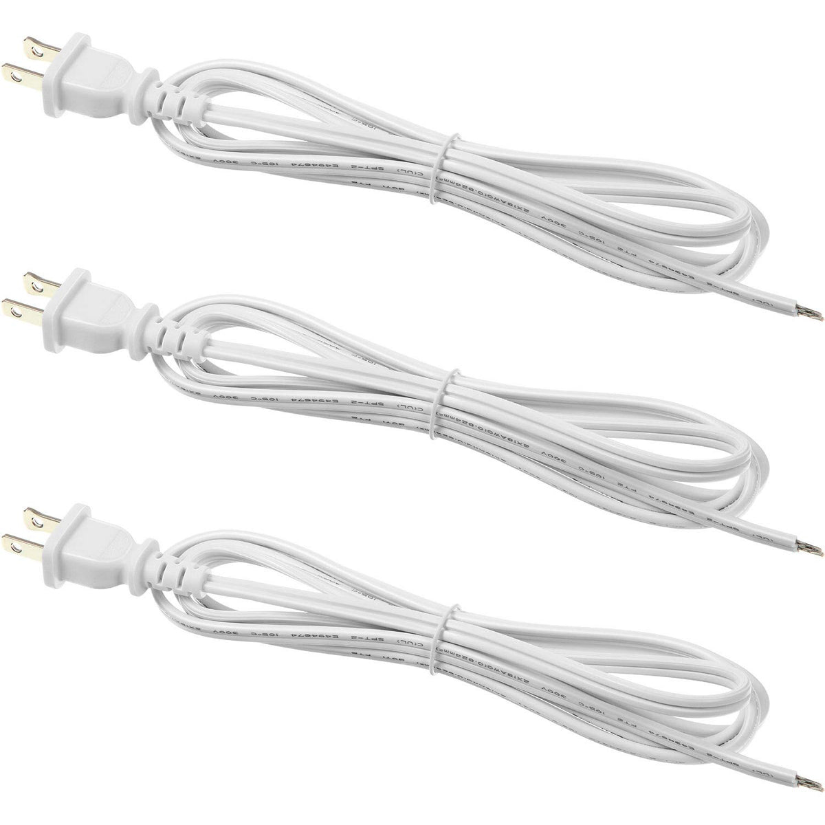 3 Pack Lamp Cord With Molded Plug, Lamp Cord Stripped Ends Ready For Wiring (White, 6 Feet)