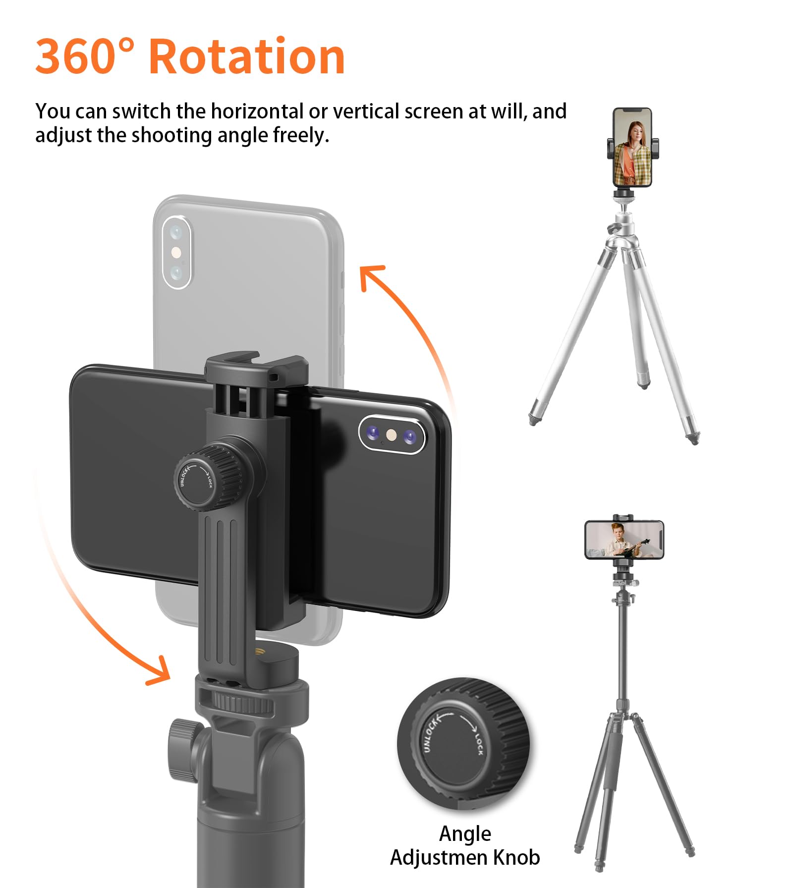 Gahenwo Phone Mount For Tripod, Universal Tripod Mount Adapter With Cold Shoe, 360 Rotates Adjustable Cell Phone Clip Clamp Hold
