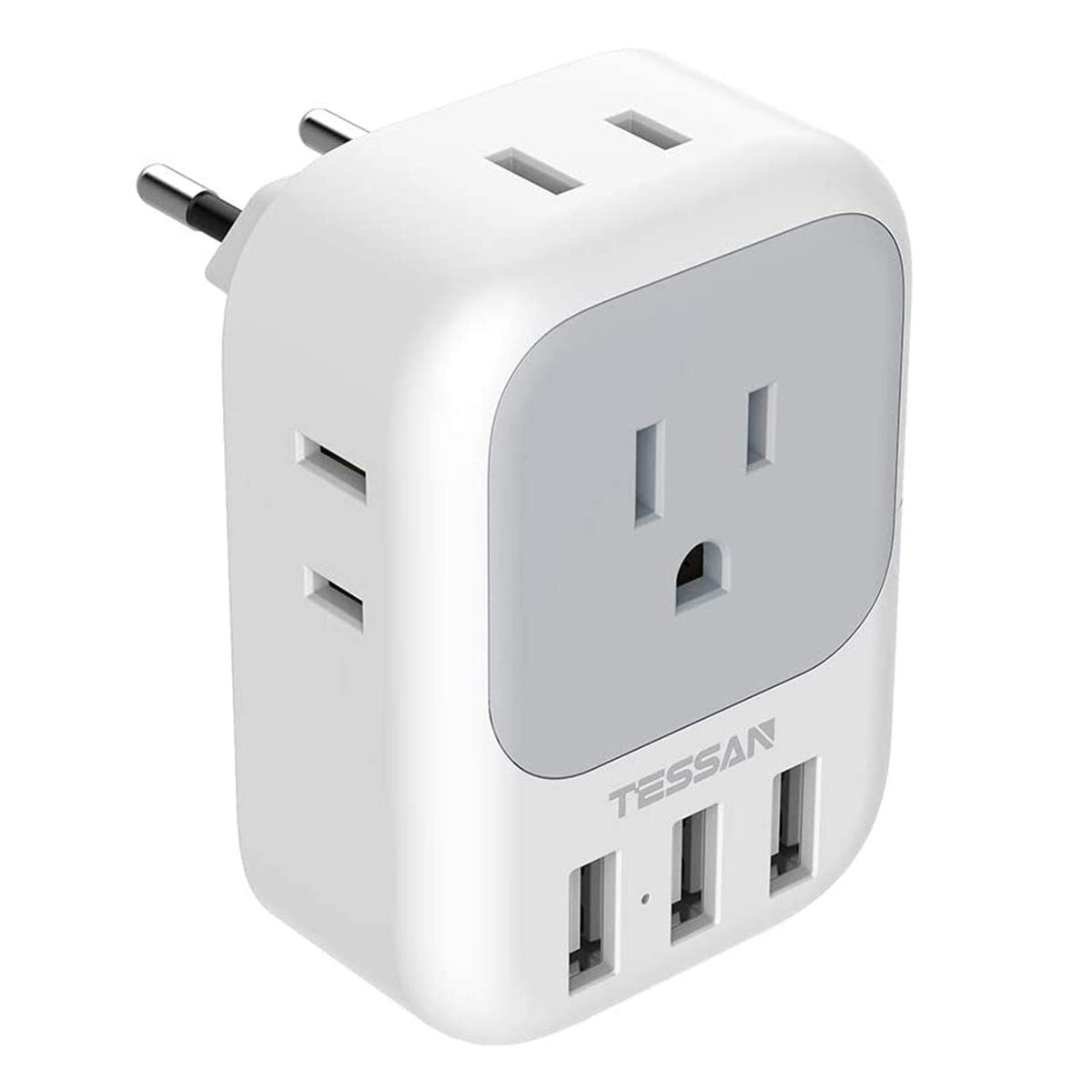 Tessan European Travel Plug Adapter, Europe Power Adaptor With 4 Ac Outlets 3 Usb Ports, Us To Most Of Euro Eu Italy Spain Franc