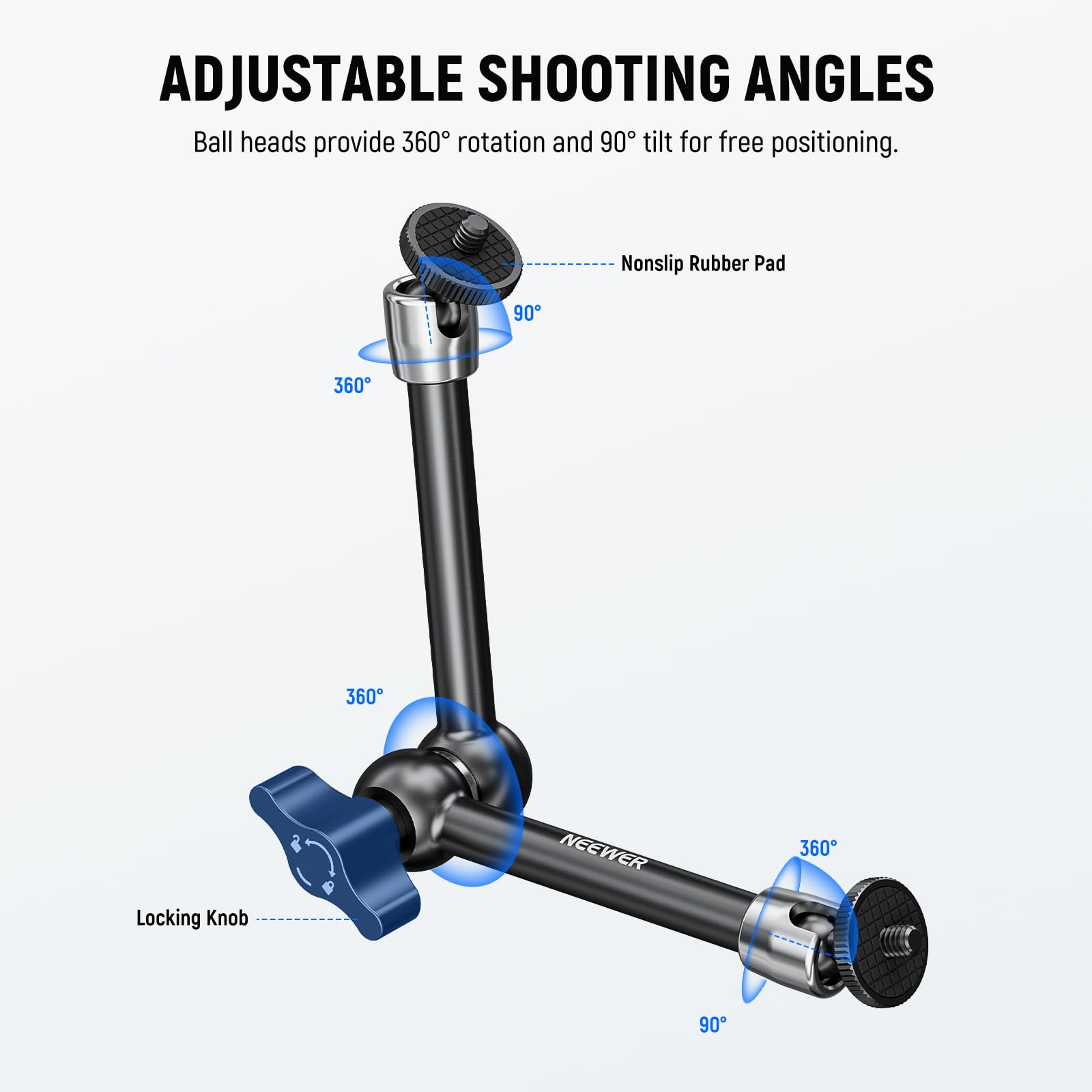 Neewer 9.8''/25Cm Adjustable Friction Magic Arm With 1/4'' Screw On Both Ends, Compatible With Smallrig Cage, Flash/Led Light/Mi