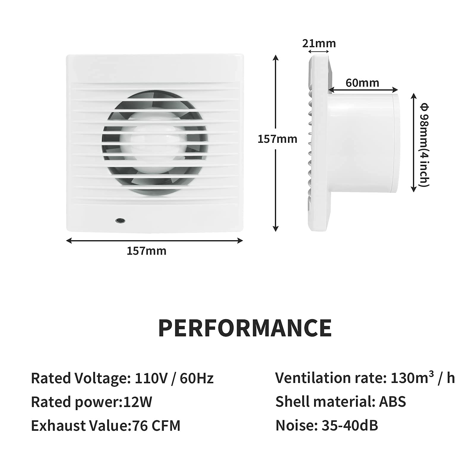 Hugoome Exhaust Fan 76 Cfm, 12W 130M