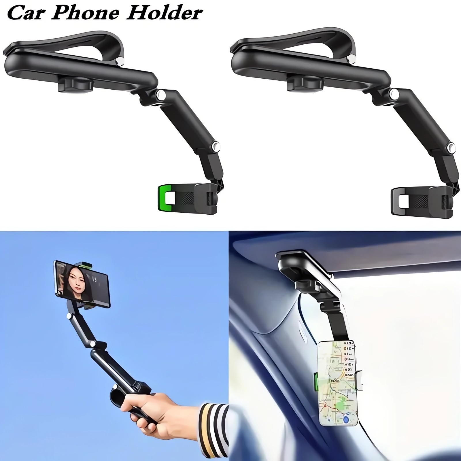 Ivieicip Rotatable And Retractable Car Phone Holder - 1080 Multifunction Sun Visor Universal 360 Rotating Cell Phone Holder Mobi