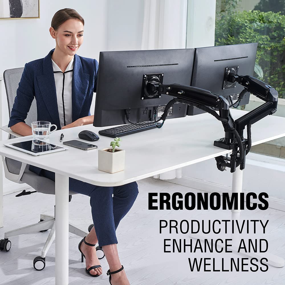 Elg Full Motion Swivel Dual Monitor Desk Mount Stand Gas Spring For Two Screens 17    To 35'' (4.4Lbs To 19.8Lbs Load For Each D