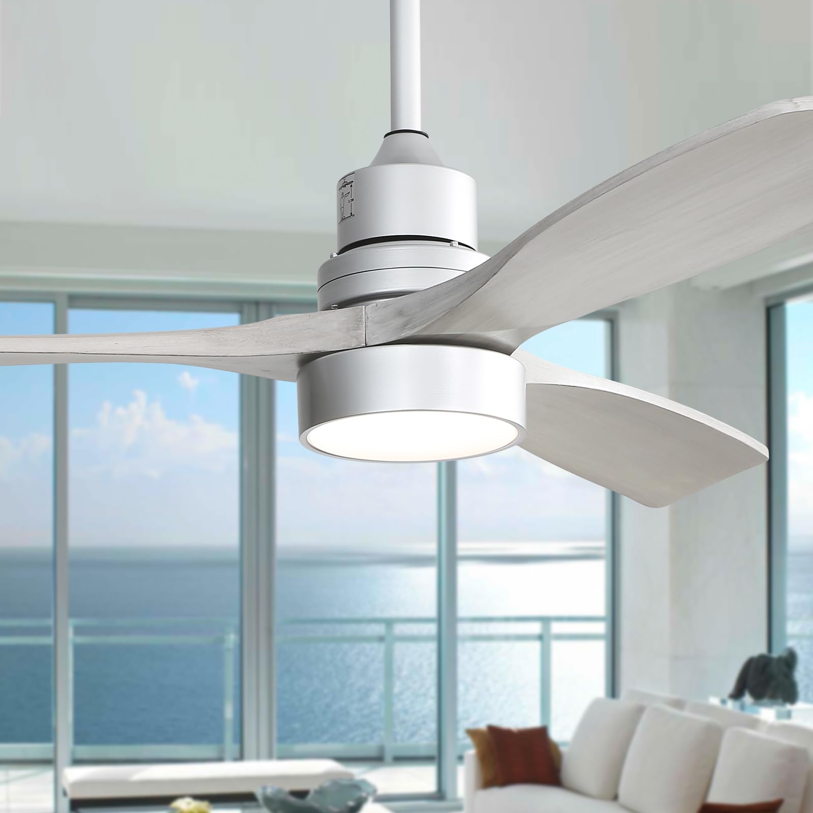 Sofucor 52 Inch Ceiling Fan with Lights, Low Profile Flush Mount Mordern Wood Ceiling Fan with Remote for Indoor Farmhouse Bedro