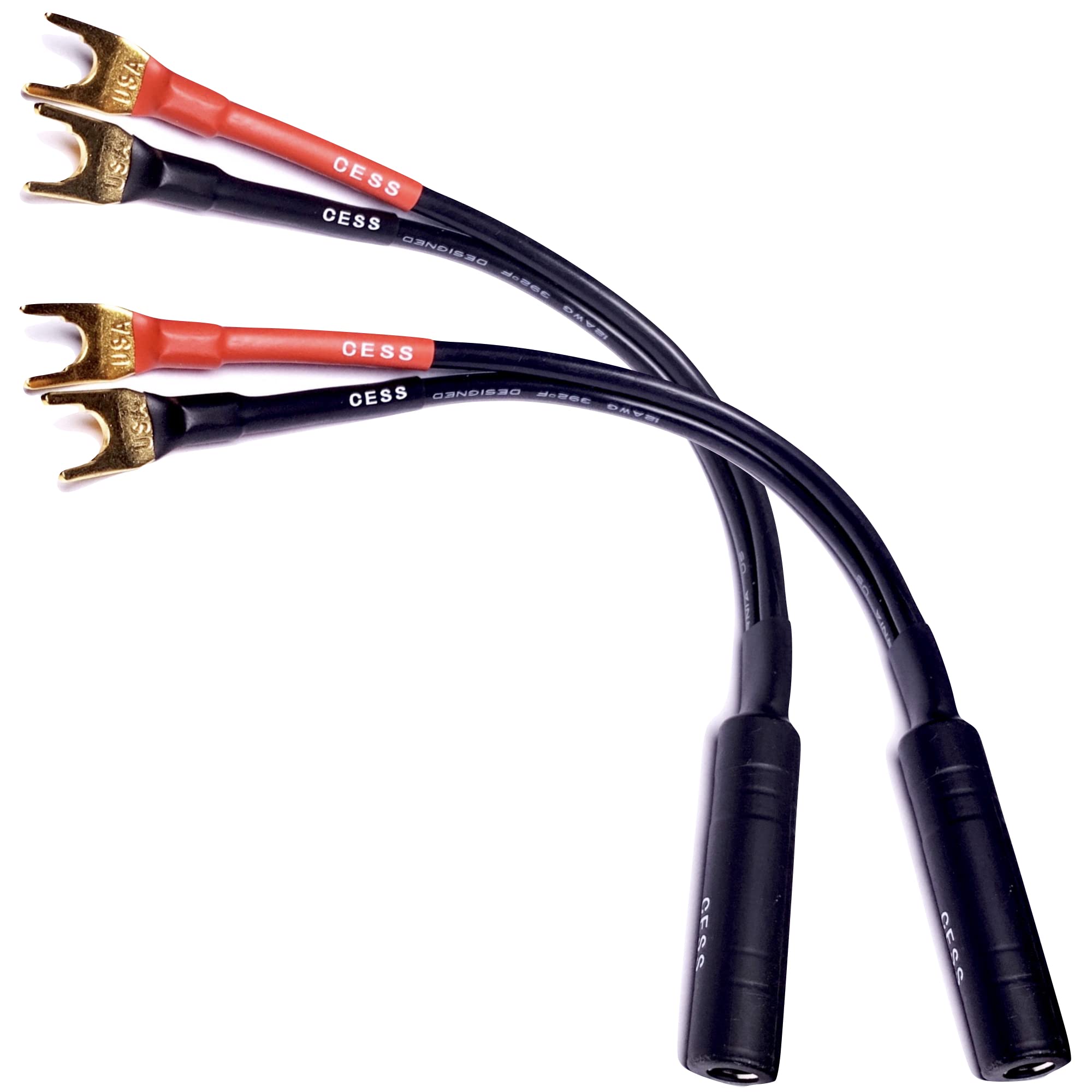 Cncess Cess 002L Barrier Spade Fork To 1/4 Inch Ts Speaker Cable Adapter (Large Spade)