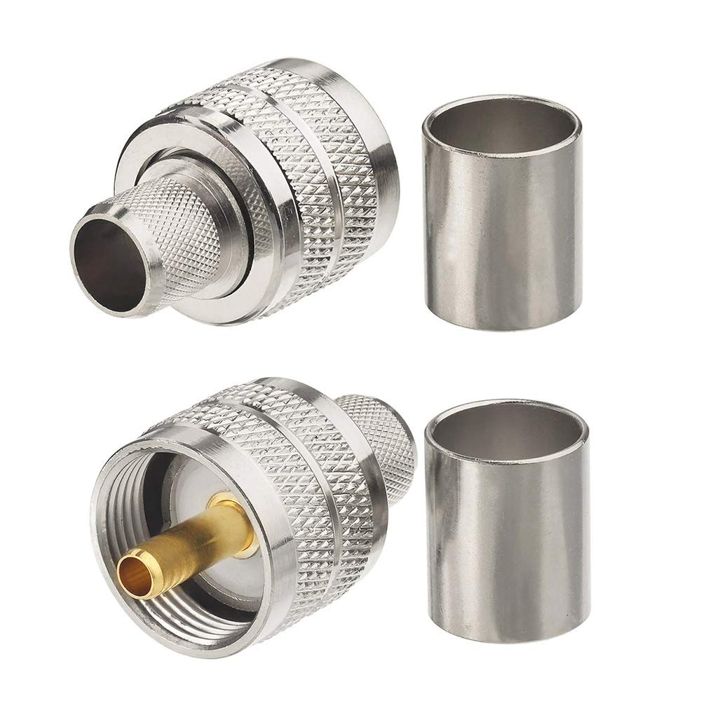 wlaniot PL259 Crimp Connector PL-259 Plug Male Connector pl259 pl-259 UHF Male Solder Connector for LMR-400 RG-213 CB Ham Radio Antenna 2pcs