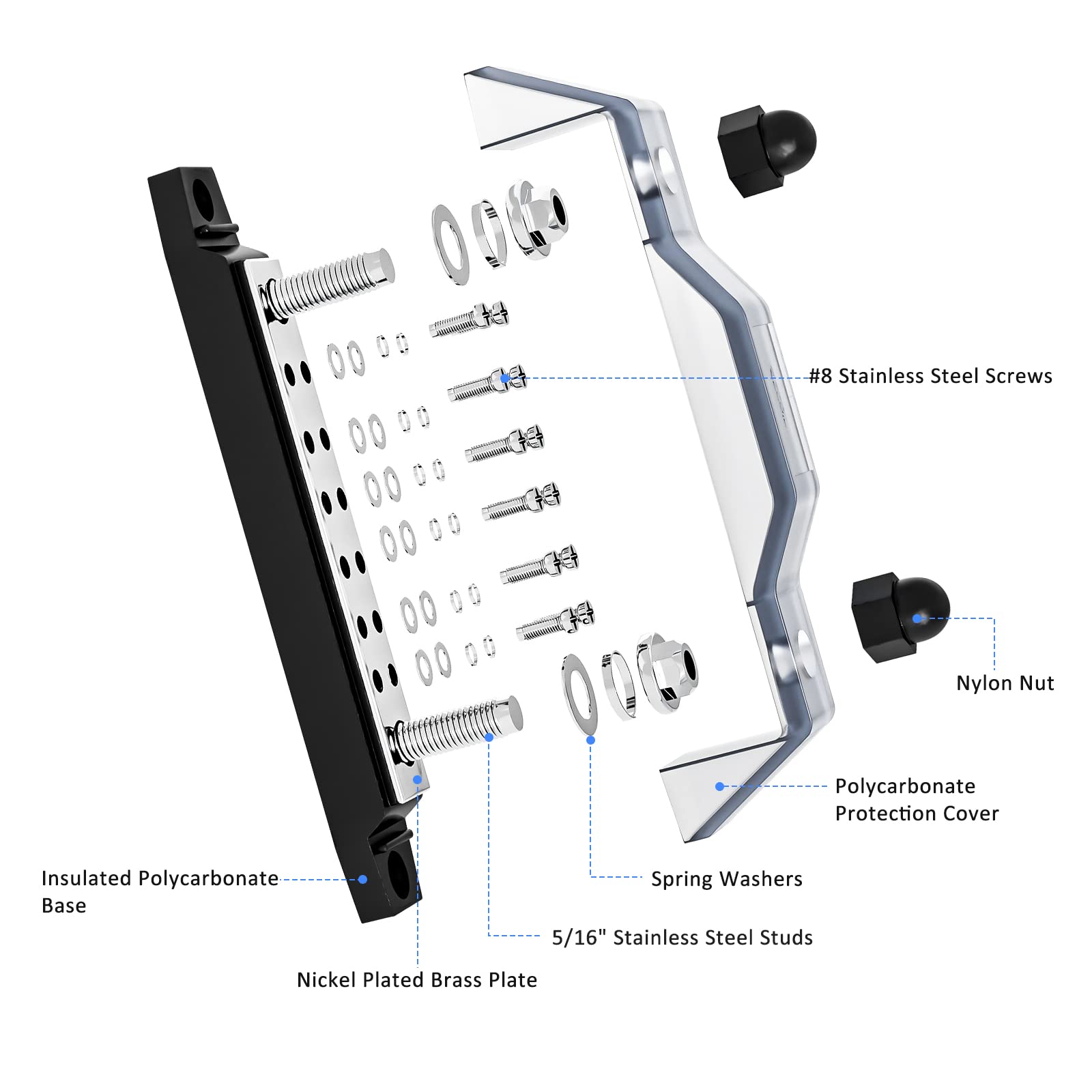 Recoil Bb212P Bus Bar 2 X 5/16    Studs And 12 X #8 Screw Terminals Power Distribution Block Busbar With Ring Terminals Pair Red