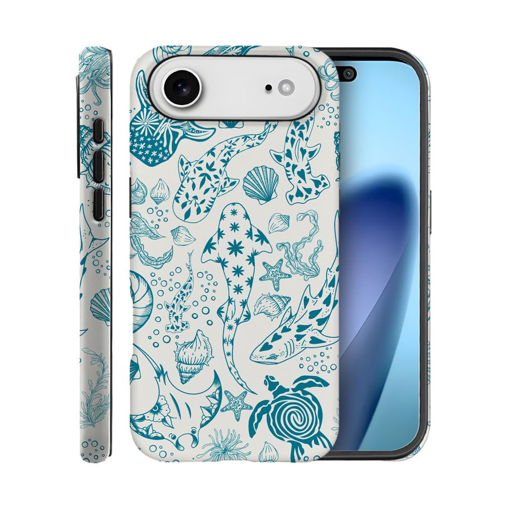 Case for iPhone 17 Air,Fits Frosted Case Design for Girl Women,Sharks Turtles Shells Seaweed Green