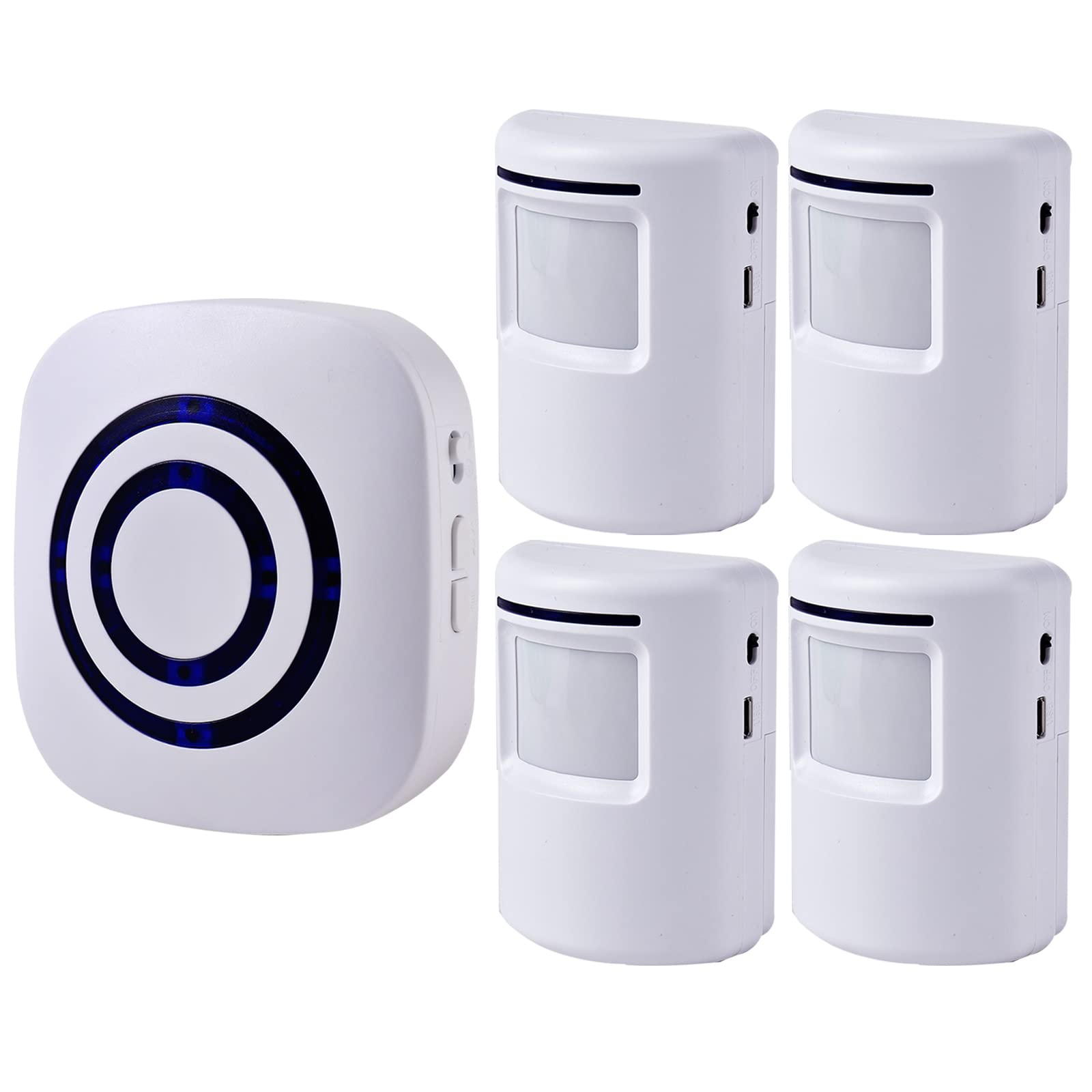 Seanme Motion Sensor Alarm, Wireless Driveway Alarm, Home Security Business Detect Alert With 4 Sensor And 1 Receiver,38 Chime Tunes   Led Indicators For Indoor Use