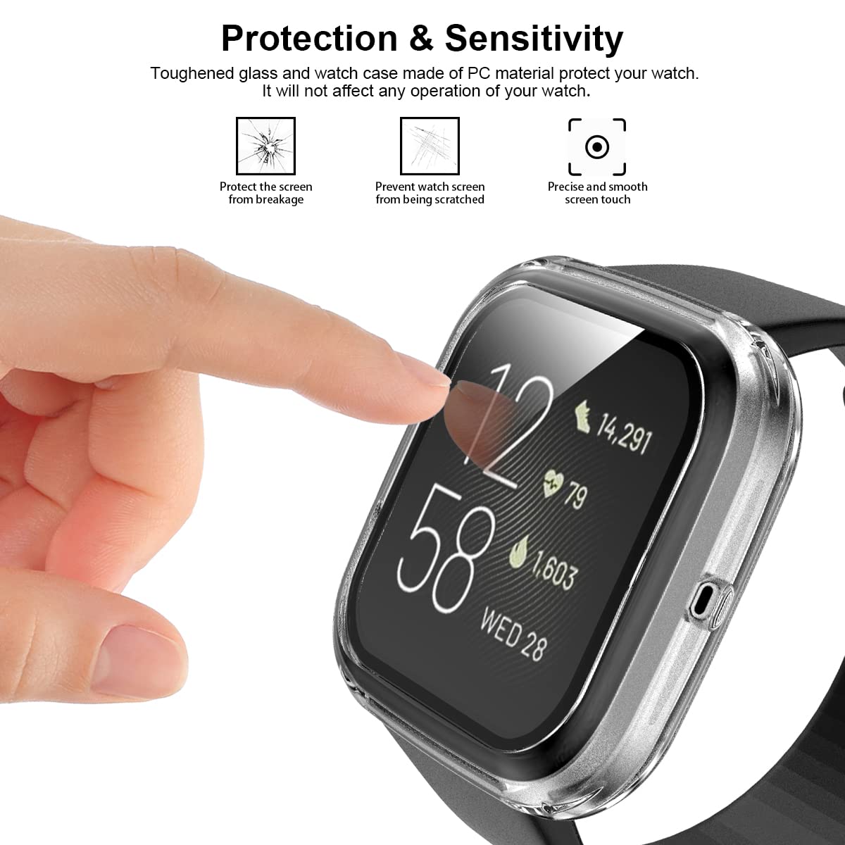 Rc Z Screen Protector For Fitbit Versa 2, Hard Matte Pc Case Full Around Frame Bumper Full Face Screen Cover Protective Case For