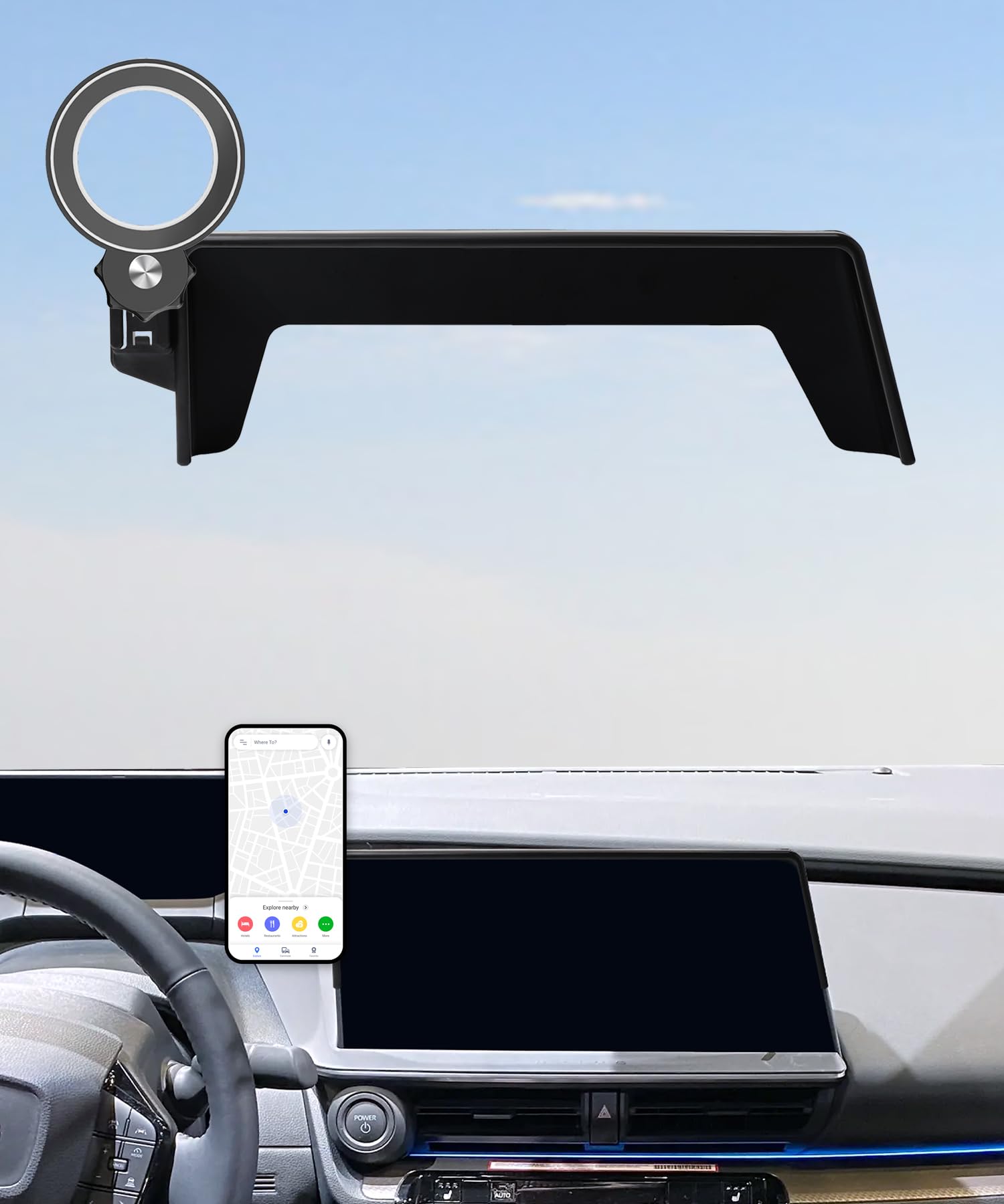 AbeeyGeomarn Car Phone Holder for Toyota Prius 2023 2024 2025 2026 Accessories Apply to 12.3 Inch Touch Screen Fixed Clip Magnet