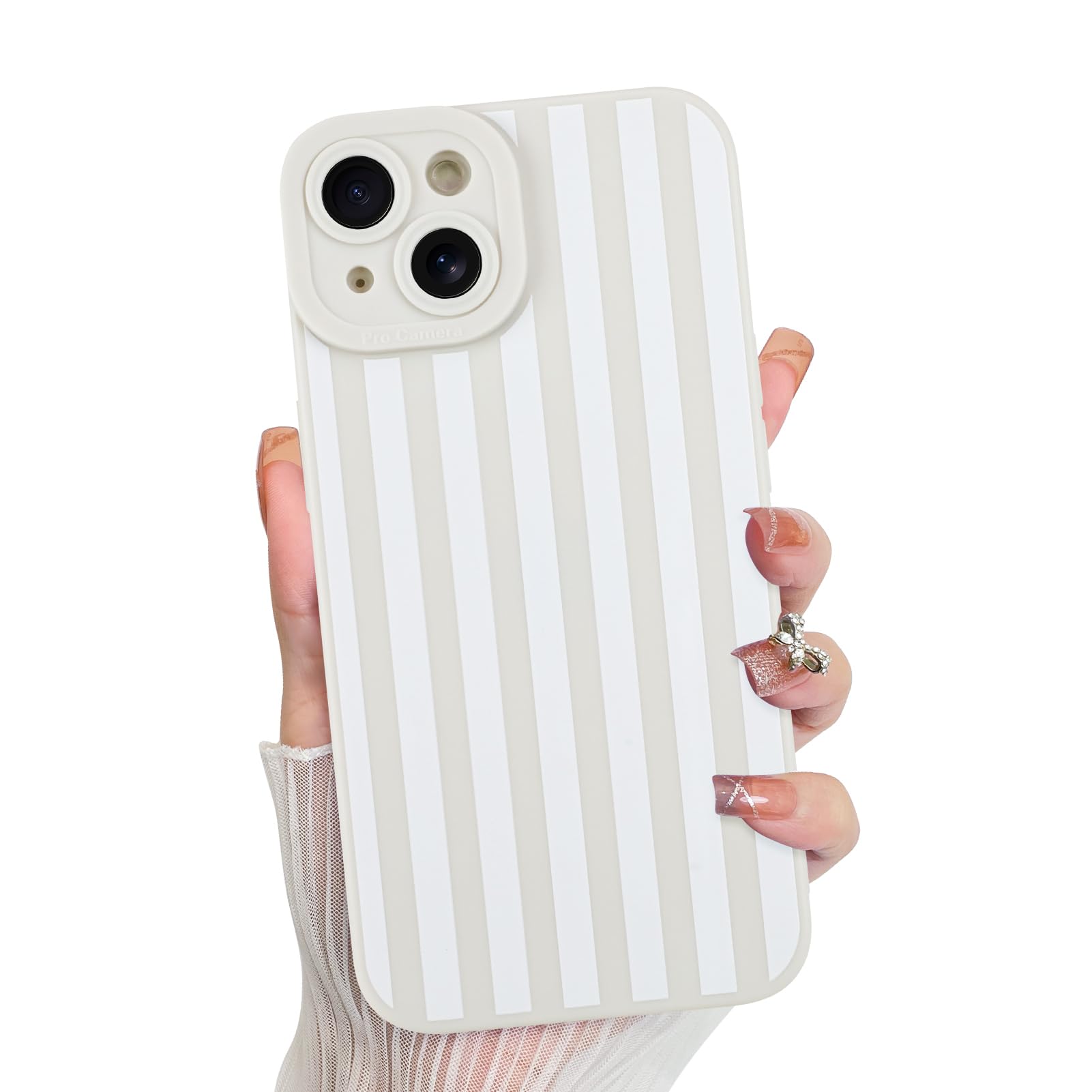 KANGHAR Compatible with iPhone 14 Case, Silicone Stripes Cute Pattern, Camera Protection Soft Slim Phone Case for Phone Case -Wh