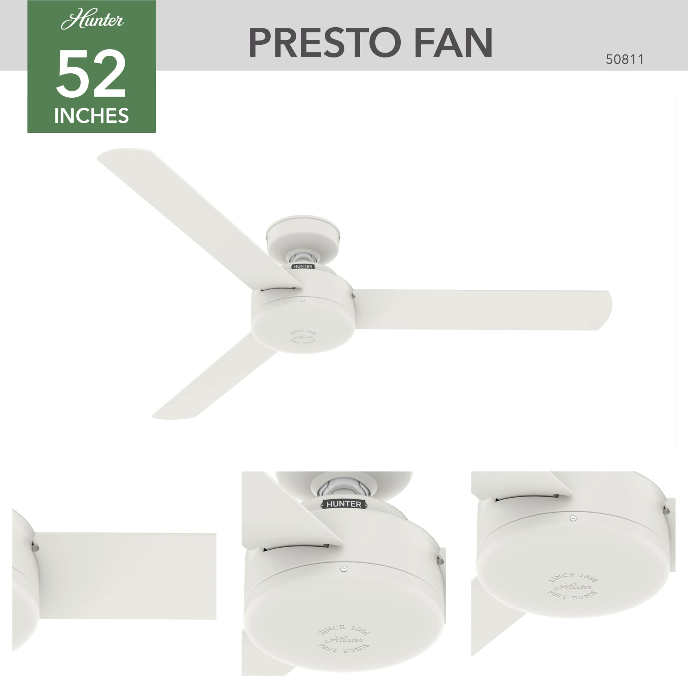 Hunter 50811 Presto Ceiling Fan 52 Inches Matte White