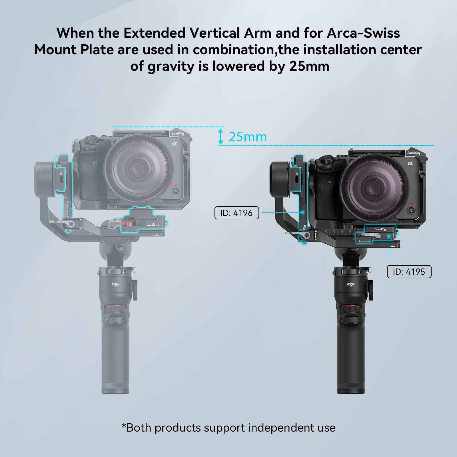 Smallrig Extended Vertical Arm For Dji Rs 3 Mini, Extension Mount Plate For Dji Rs 3 Mini - 4196