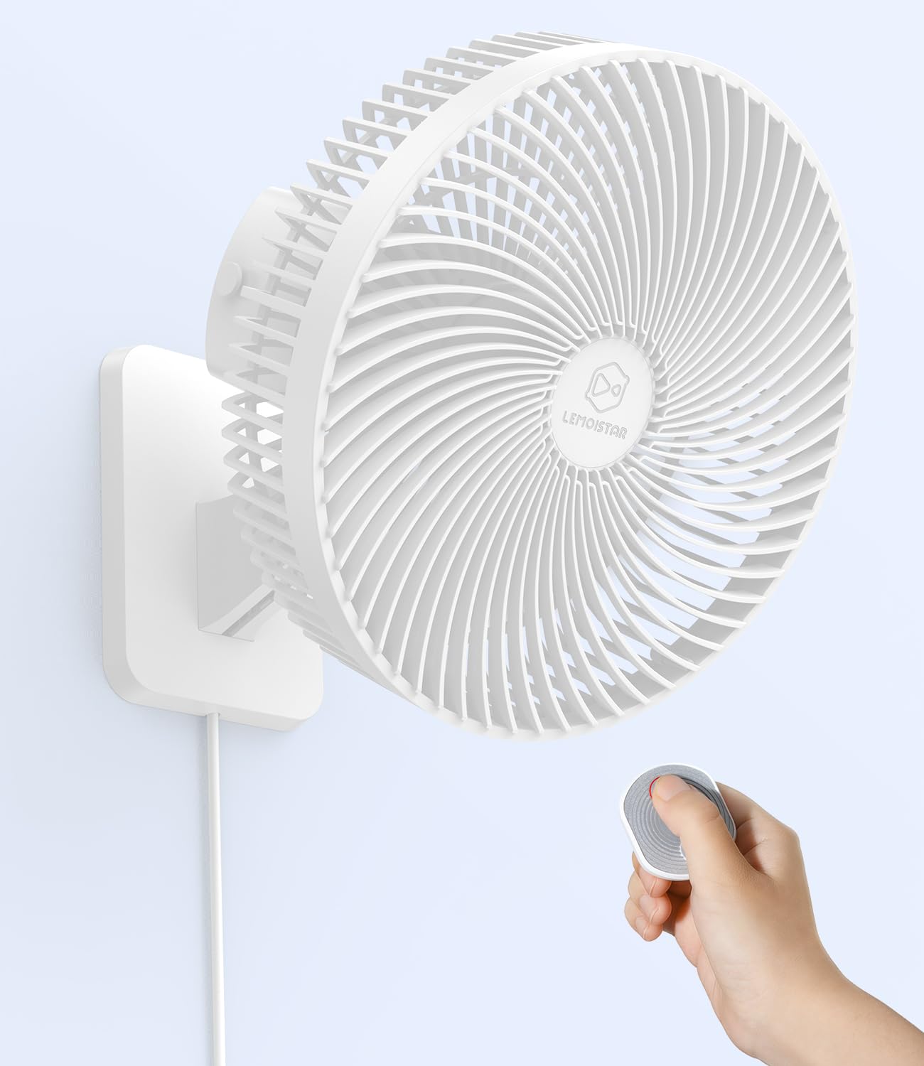 LEMOISTAR 10 Inch Wall Mounted Fan with Remote Control, 90 Oscillating, 4 Speeds, 4 Timer, Adjustable Tilt, 70 Inch Cord, Quiet,