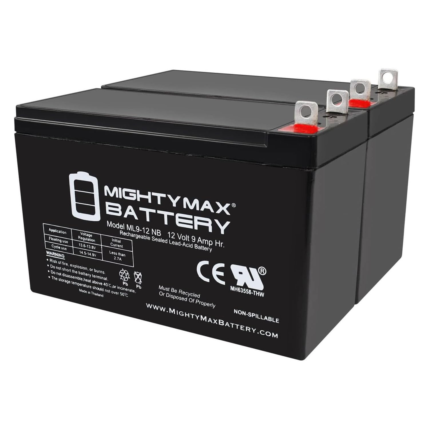 Mighty Max Battery 12 VOLT 9 AH SLA BATTERY NB terminal - 2 Pack