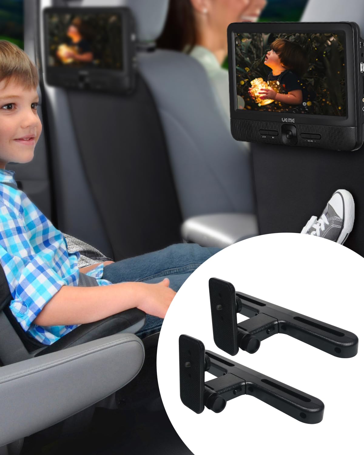 Ueme Car Headrest Mounts, Angle Adjustable Headrest Dual Screen Dvd Player Mount Holders, 2 Mounting Brackets Wonnie/Fangor/Sylvania Dual Screen Dvd Players