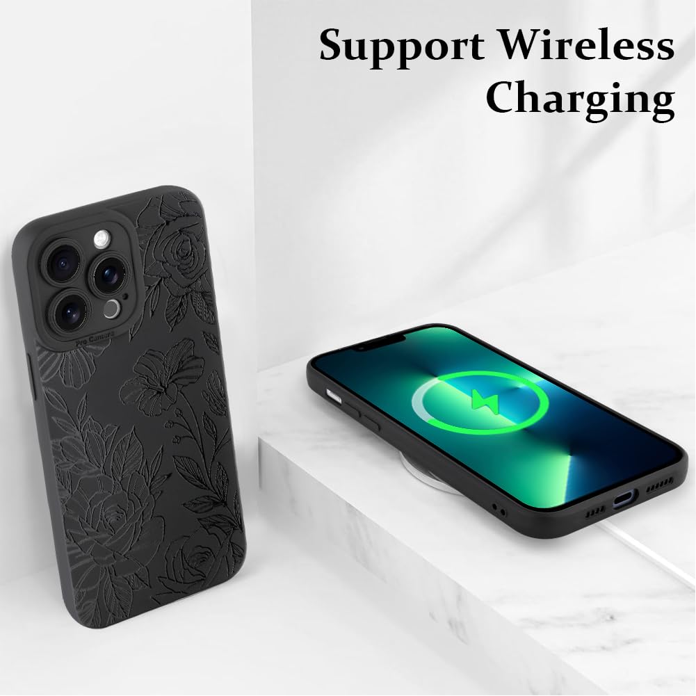 Lsl Case For Iphone 13 Pro Max Black Floral Flower Pattern Print Case Soft Tpu Full Camera Lens Anti Drop Anti Scratch Shockproo