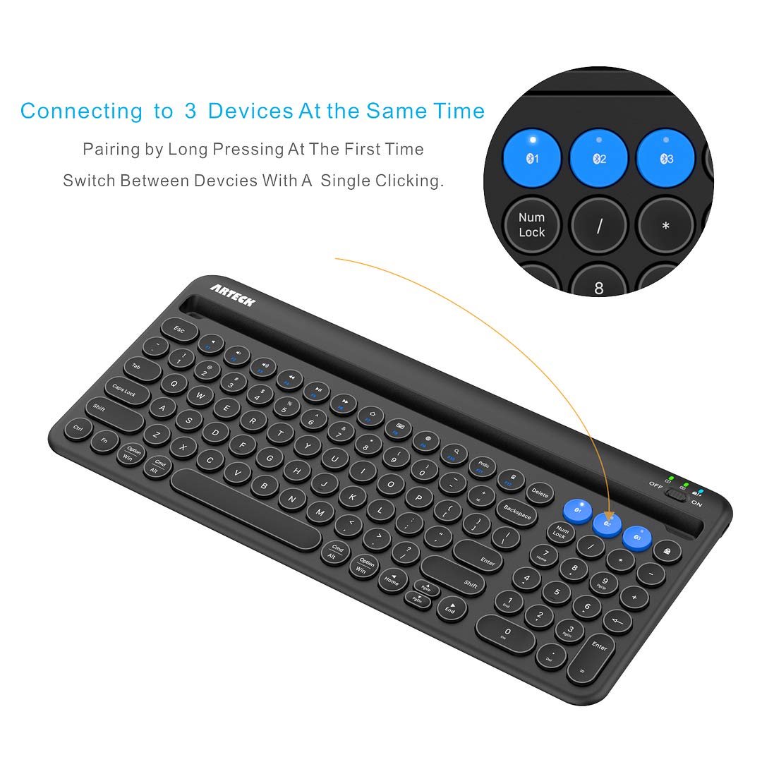 Arteck Wireless Bluetooth Keyboard For Windows, Ios, Android, Computer, Laptop, Smartphone   Multi Functional With Built In Crad